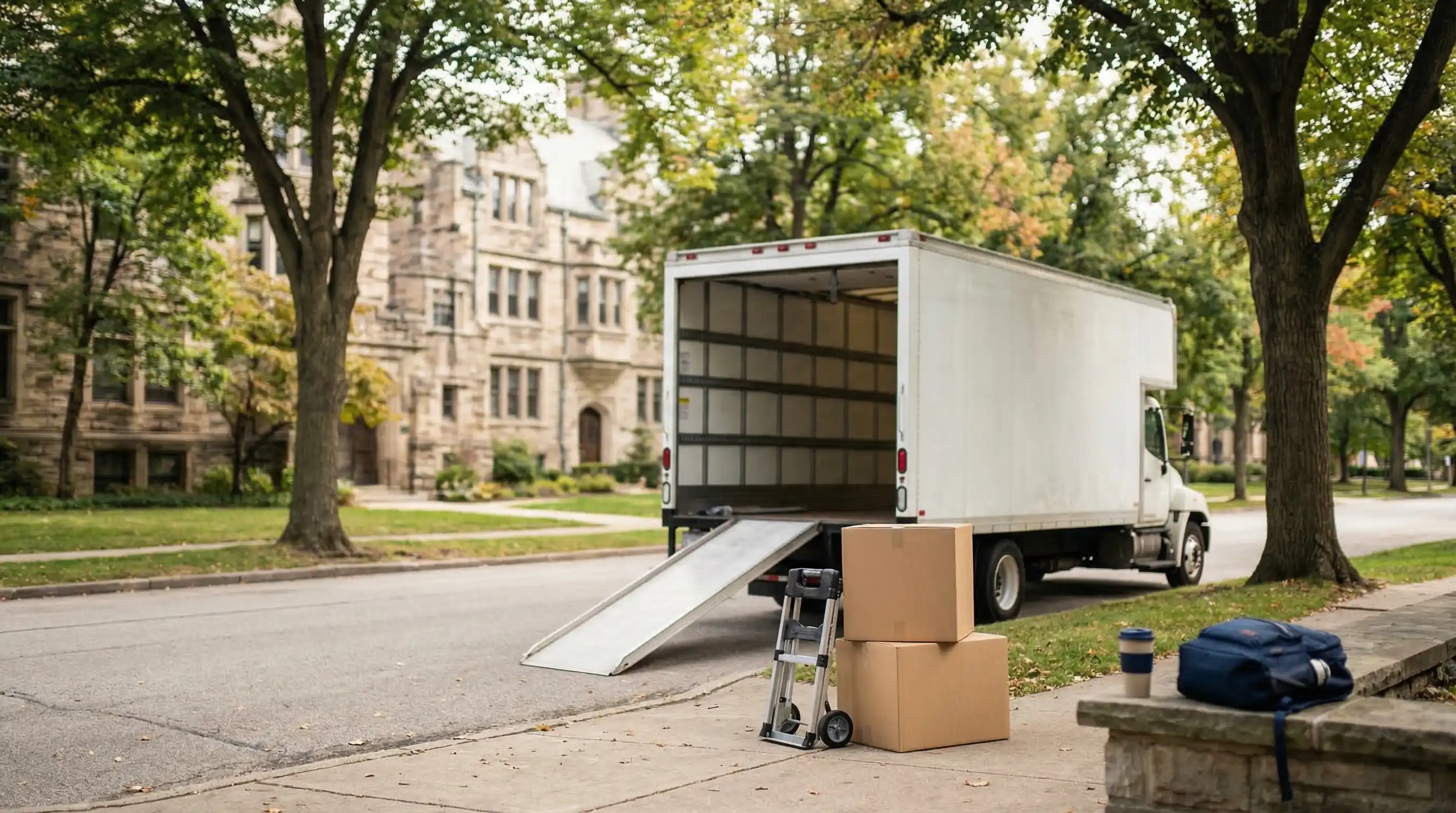 Professional moving crew loading truck near Case Western Reserve University campus in Cleveland, OH