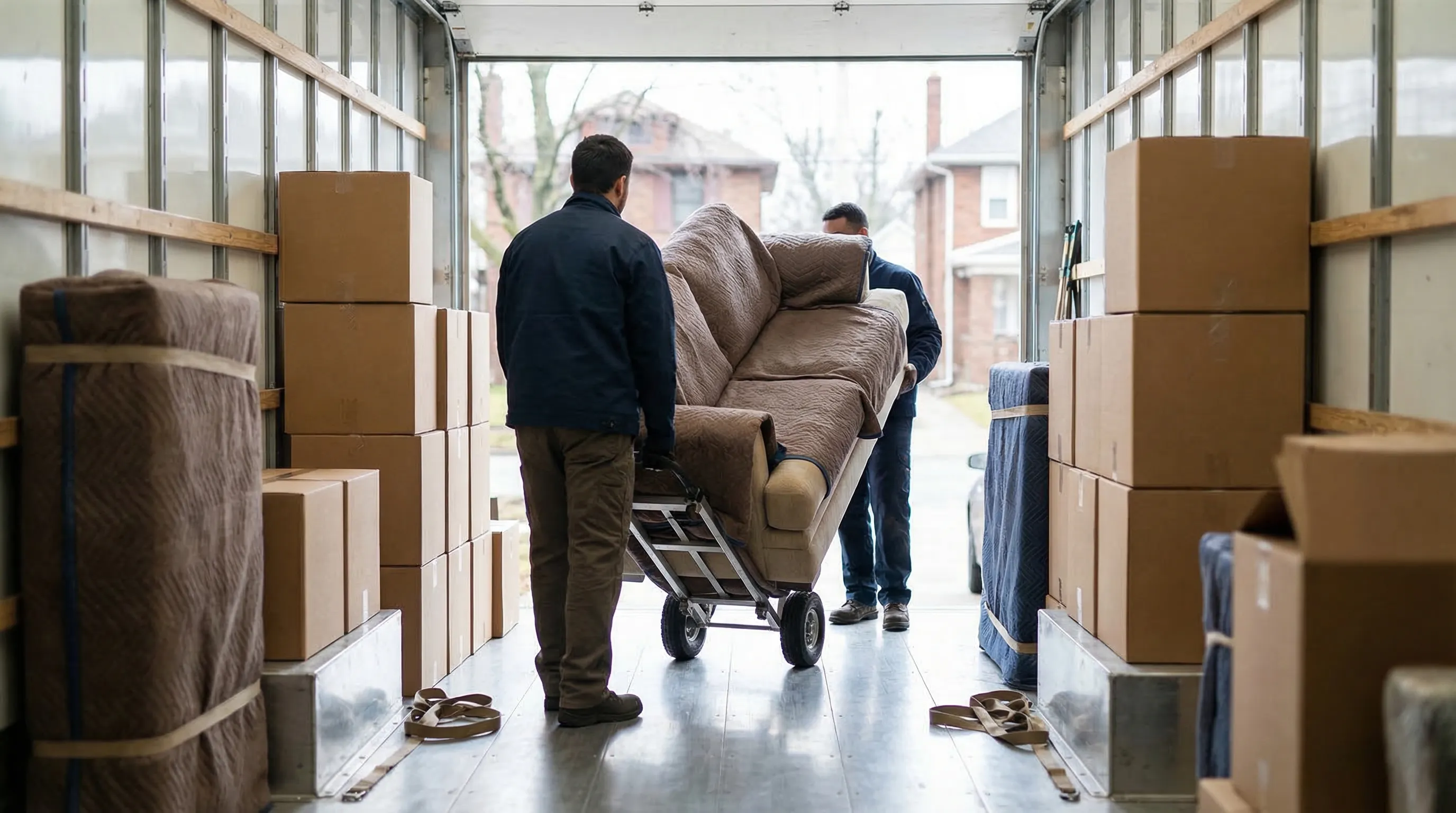 Professional moving crew loading truck near Case Western Reserve University campus in Cleveland, OH