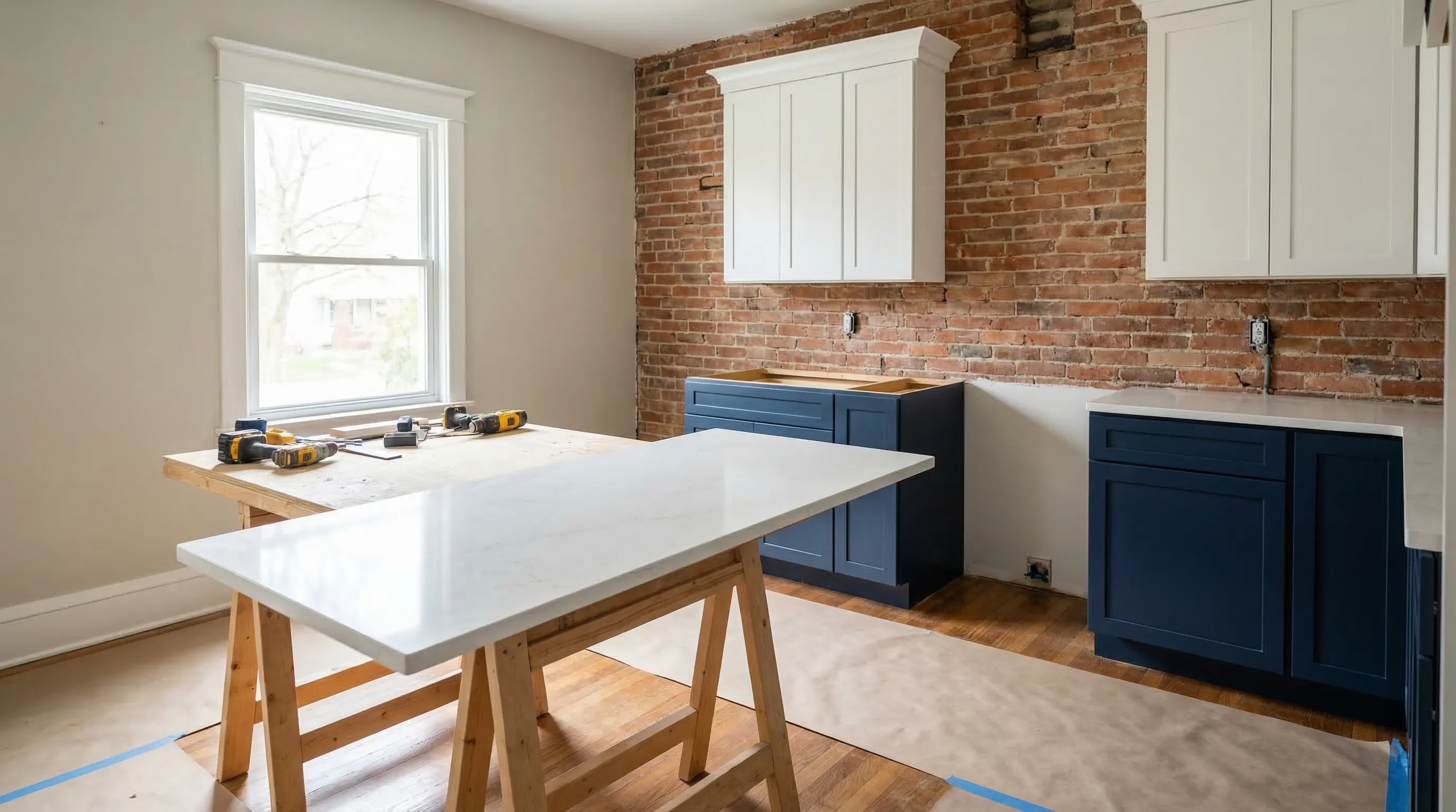 Kitchen renovation in progress inside a Craftsman bungalow in Lakewood or Cleveland Heights, OH