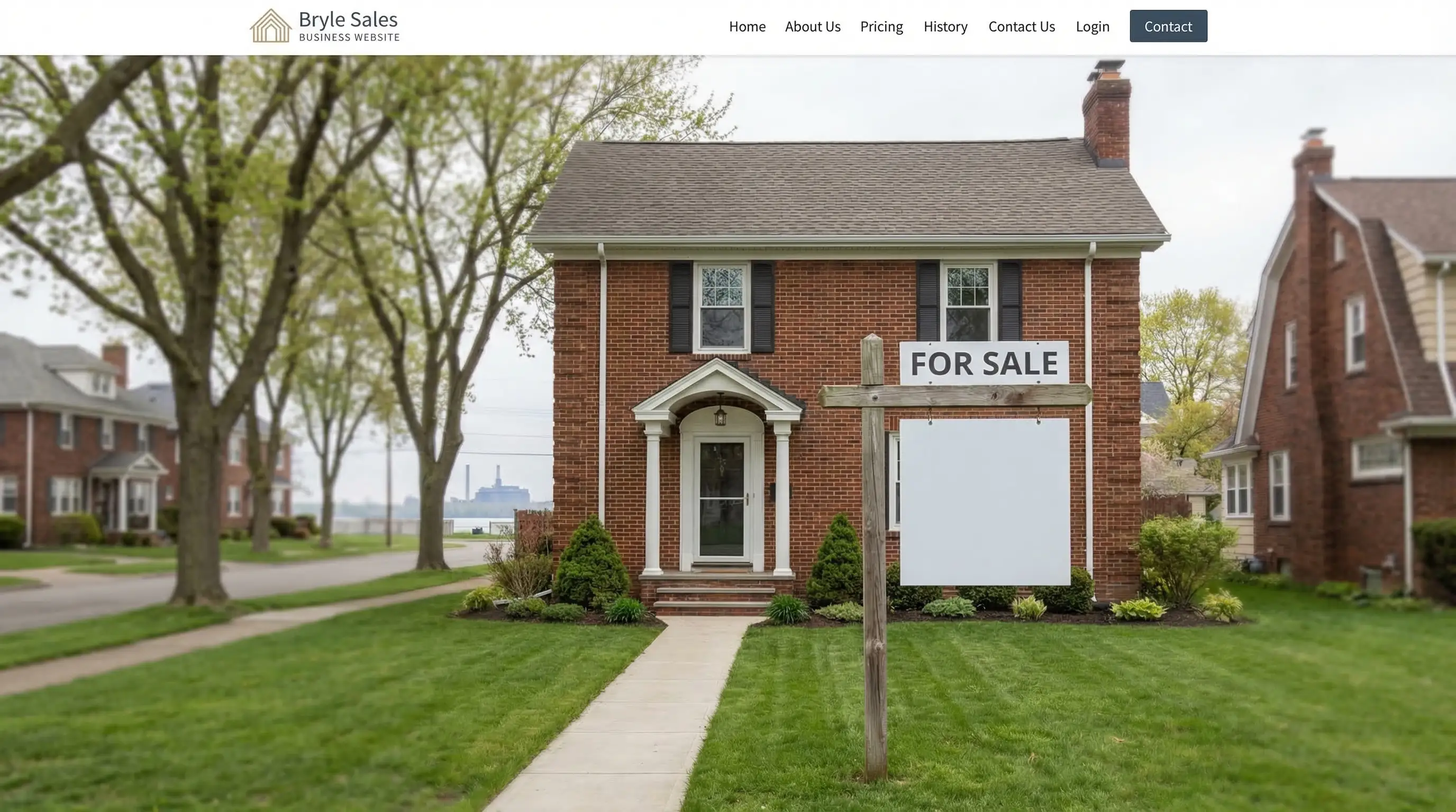 Real estate agent showing a pre-war brick Colonial Revival home to a young couple on a tree-lined street in Elmwood Village, Buffalo, NY