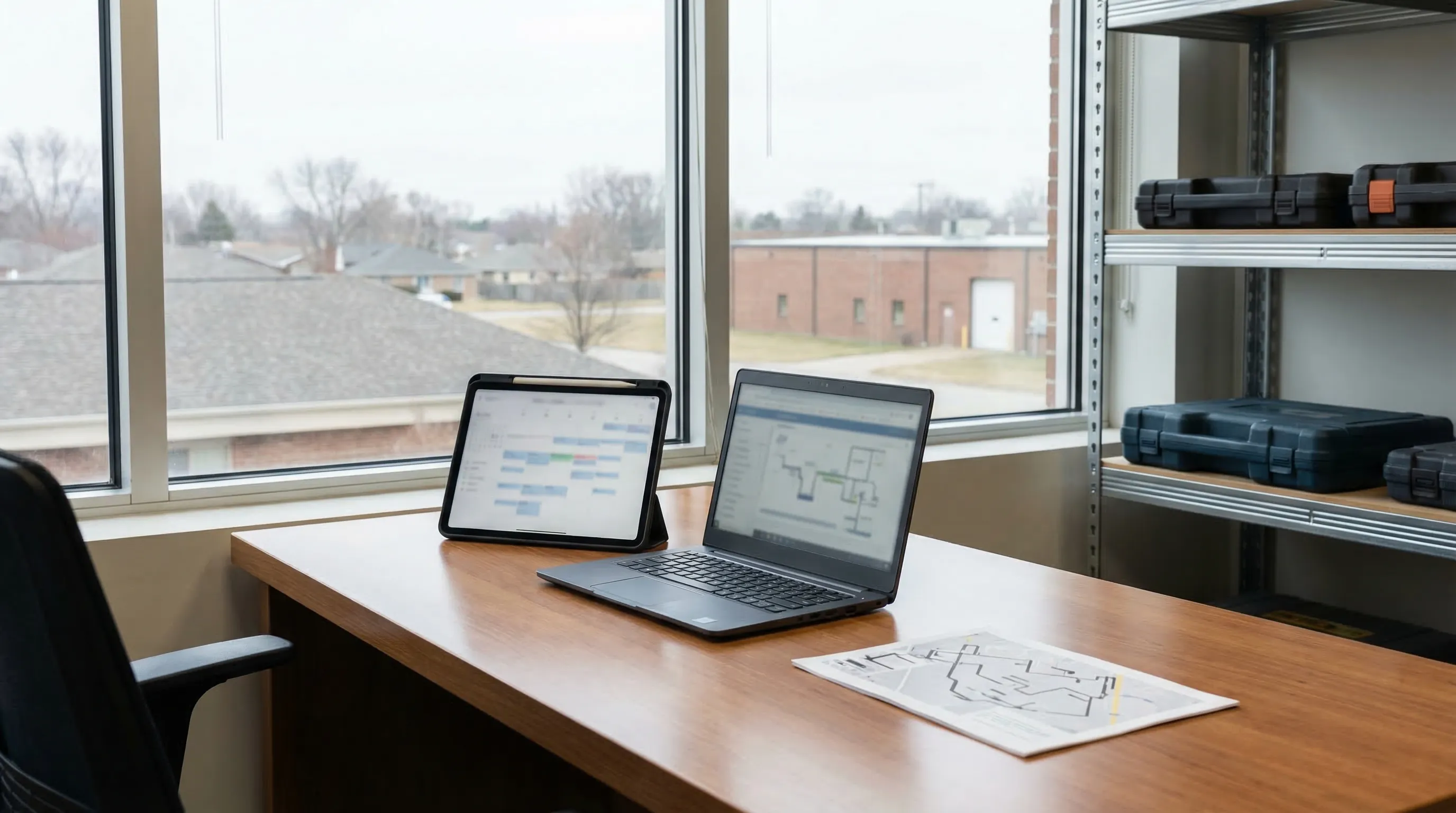 Professional HVAC technician servicing a residential condenser unit beside a brick colonial home in Omaha, NE