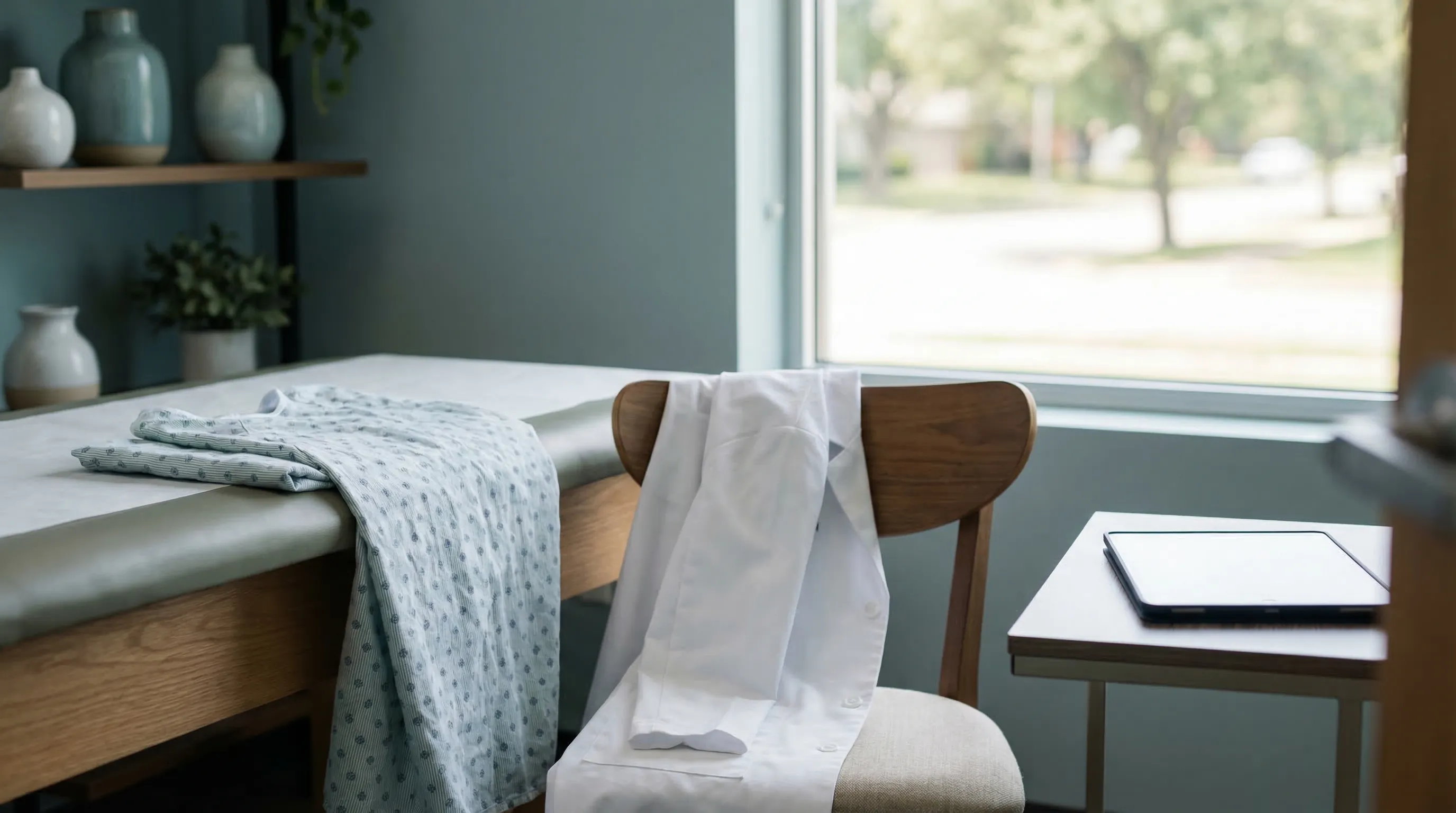 Professional urgent care clinic entrance in Tulsa, OK — modern glass-front facility with Oklahoma blue sky and suburban parking lot