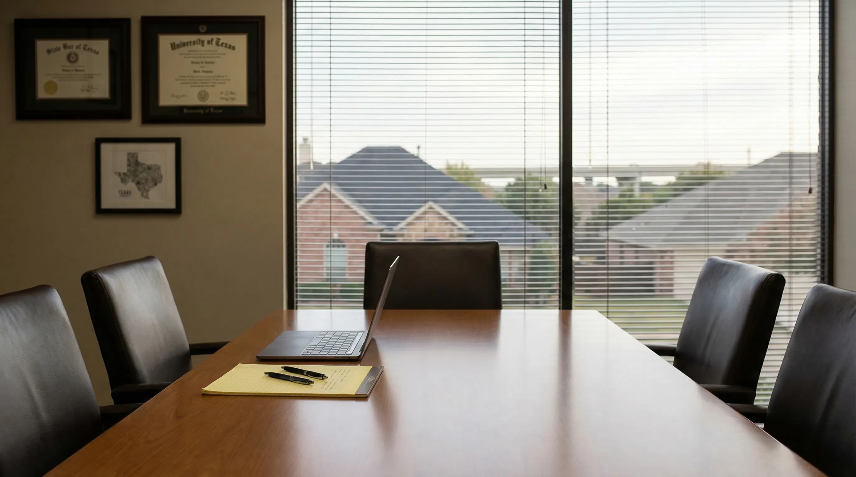 Professional law office consultation room in an Arlington, TX legal practice serving personal injury and immigration clients