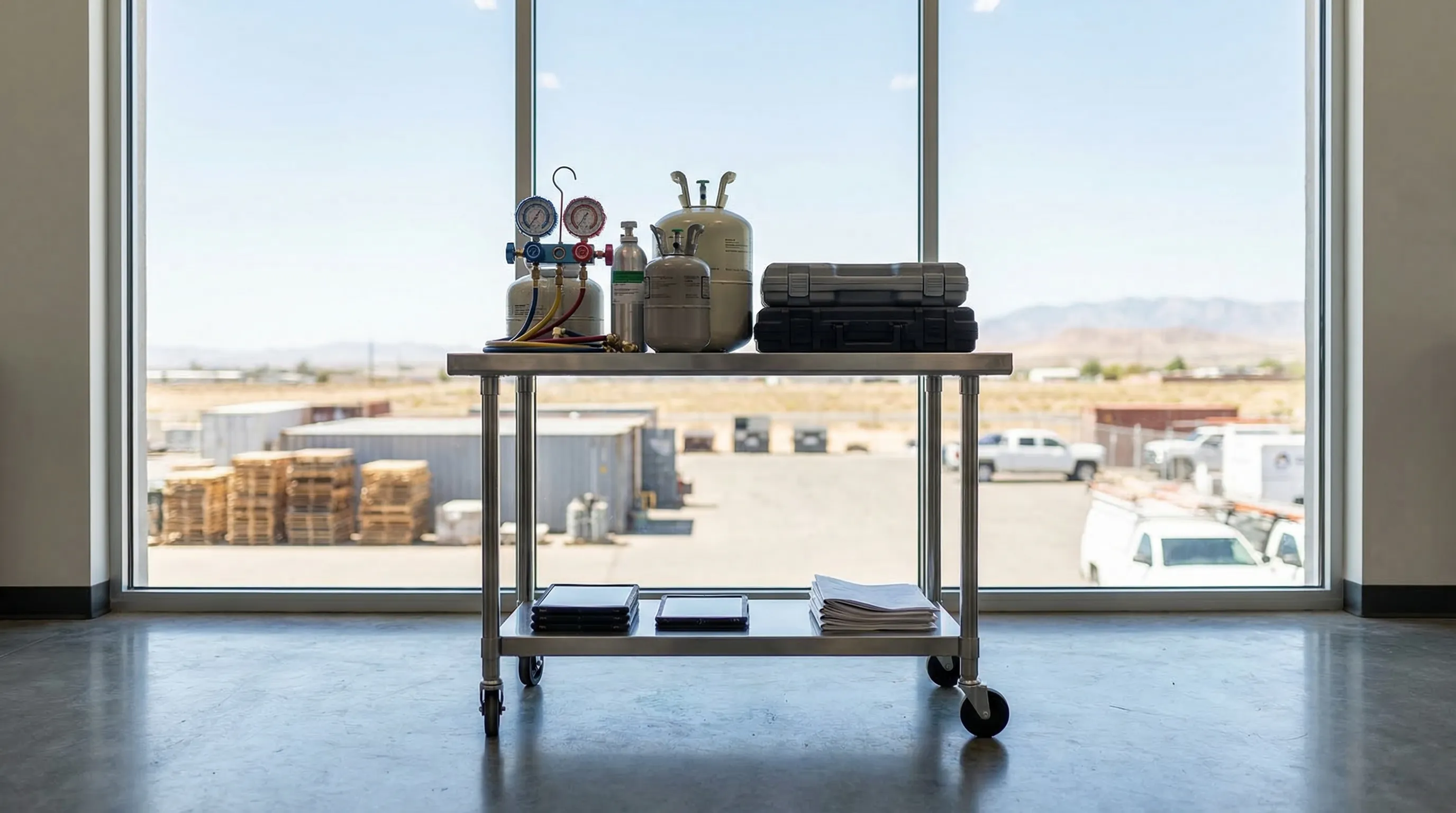 Professional HVAC technician workspace for air conditioning services in Bakersfield, CA