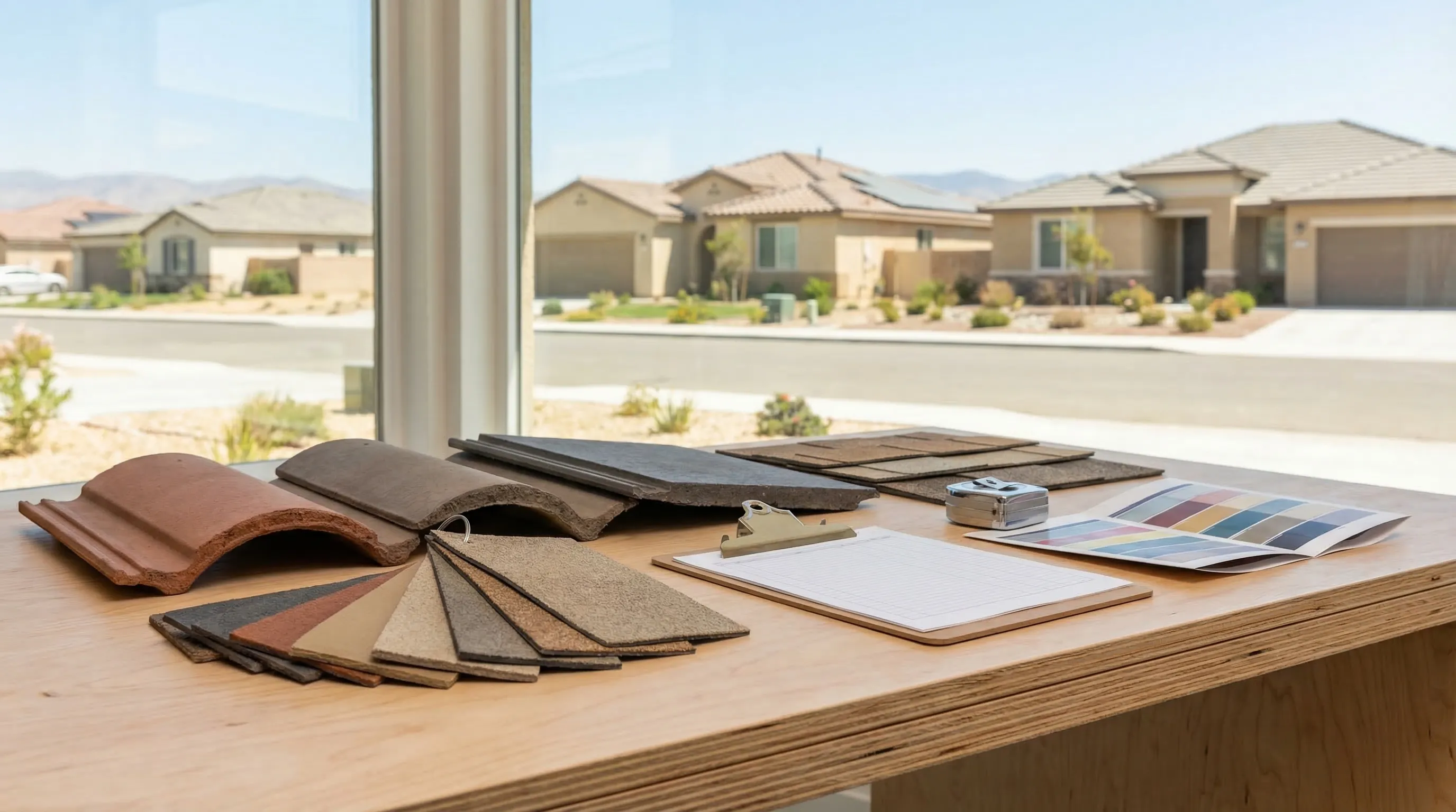 Professional roofing contractor workspace for roof replacement services in Bakersfield, CA