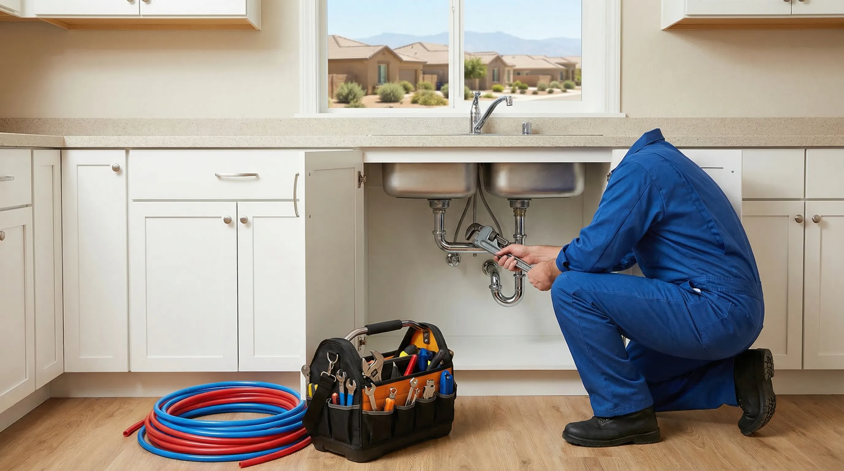 Licensed plumber performing pipe repair for plumbing services in Bakersfield, CA
