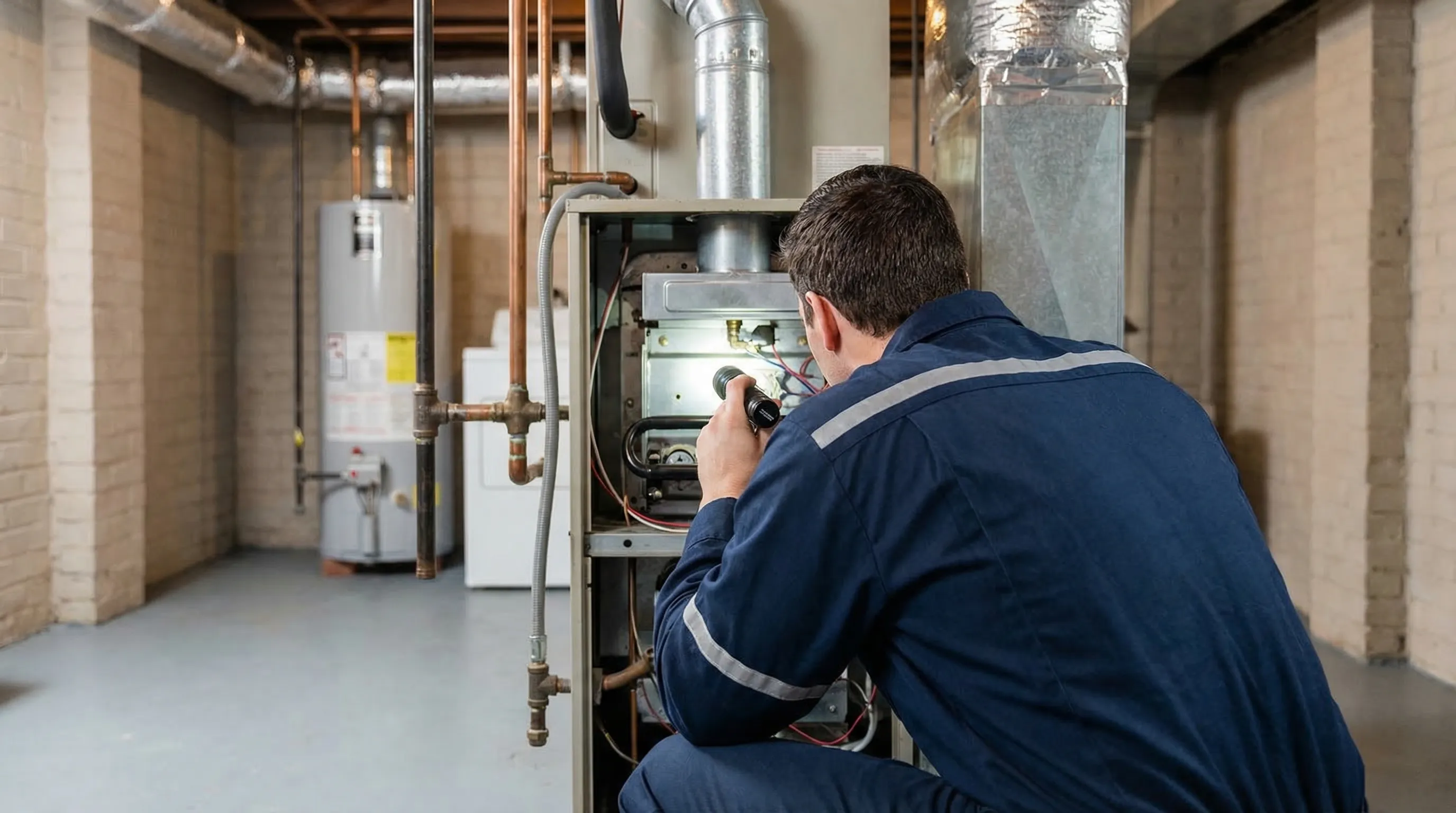 HVAC technician installing air conditioning unit on Philadelphia row home for HVAC PPC in Philadelphia PA