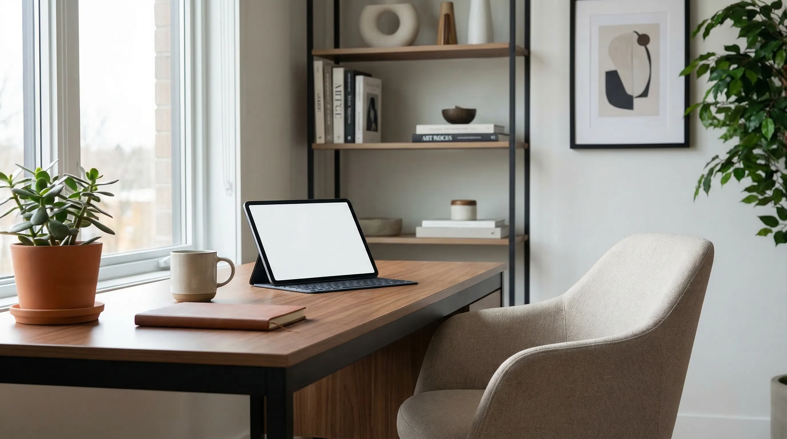Professional plumber in uniform arriving at a mid-century ranch-style home in San Diego, CA with branded service van