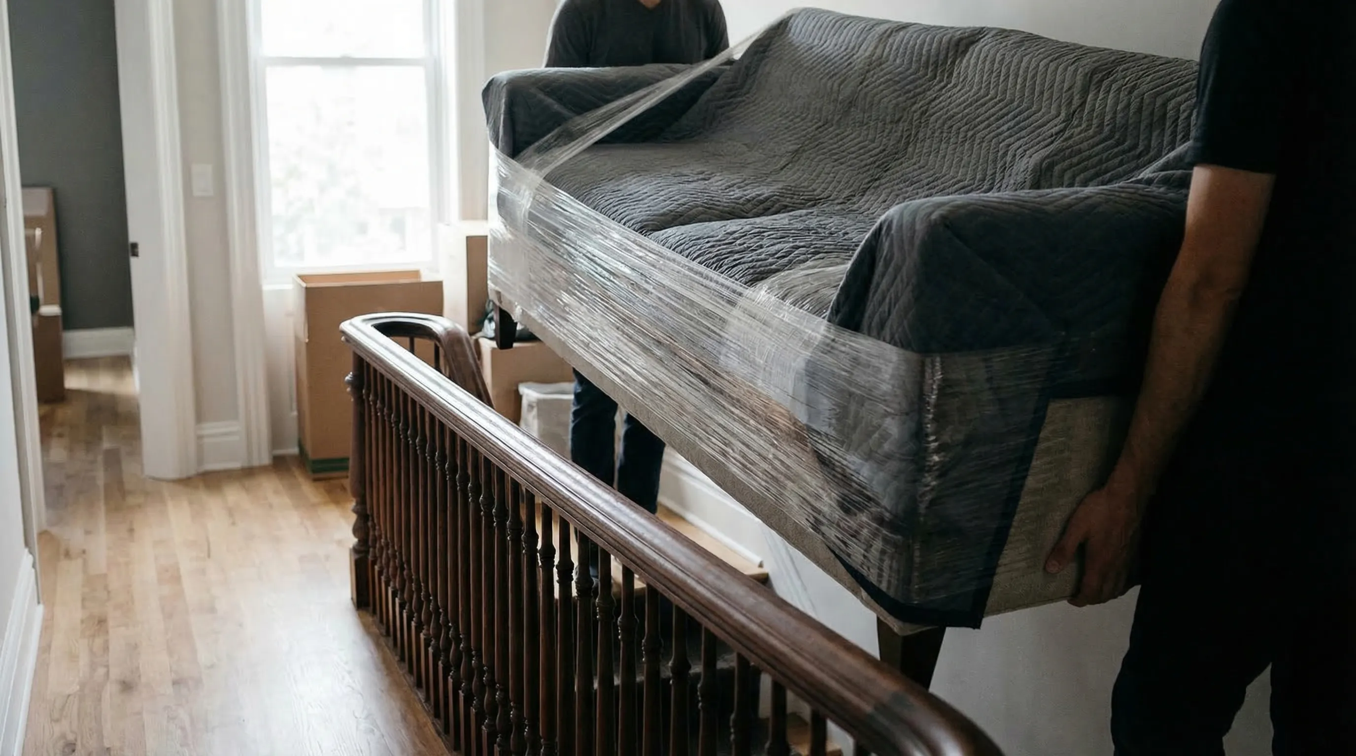 Professional moving crew loading a truck on a Capitol Hill street in Washington, DC