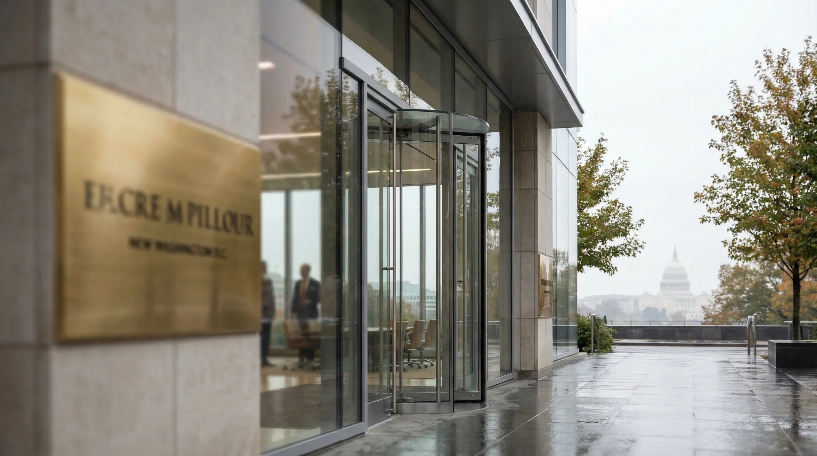 Professional financial advisory consultation in a Washington DC office with federal government district background