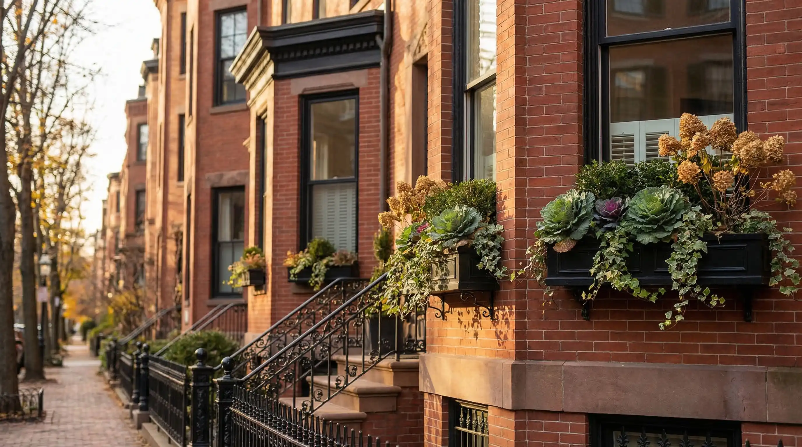 Professional real estate agent showing a Back Bay brownstone to buyers in Boston, MA