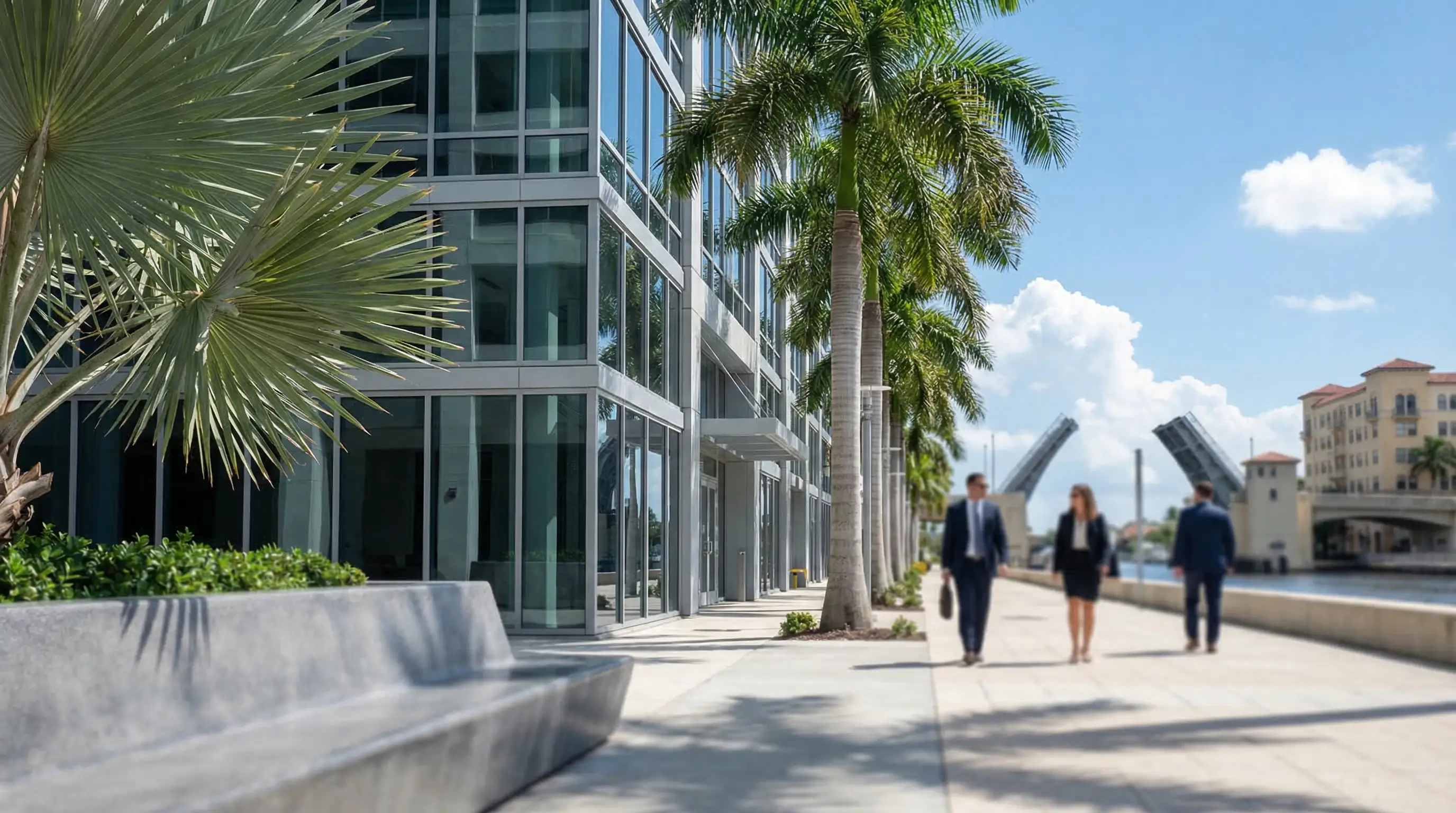 Financial advisor consulting with a client couple at a professional office in West Palm Beach, FL
