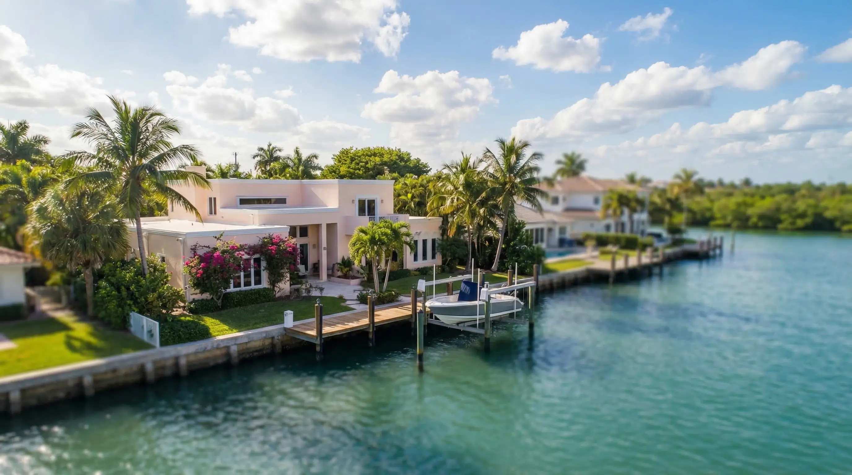 Professional real estate agent showing a waterfront property to clients in Fort Lauderdale, FL