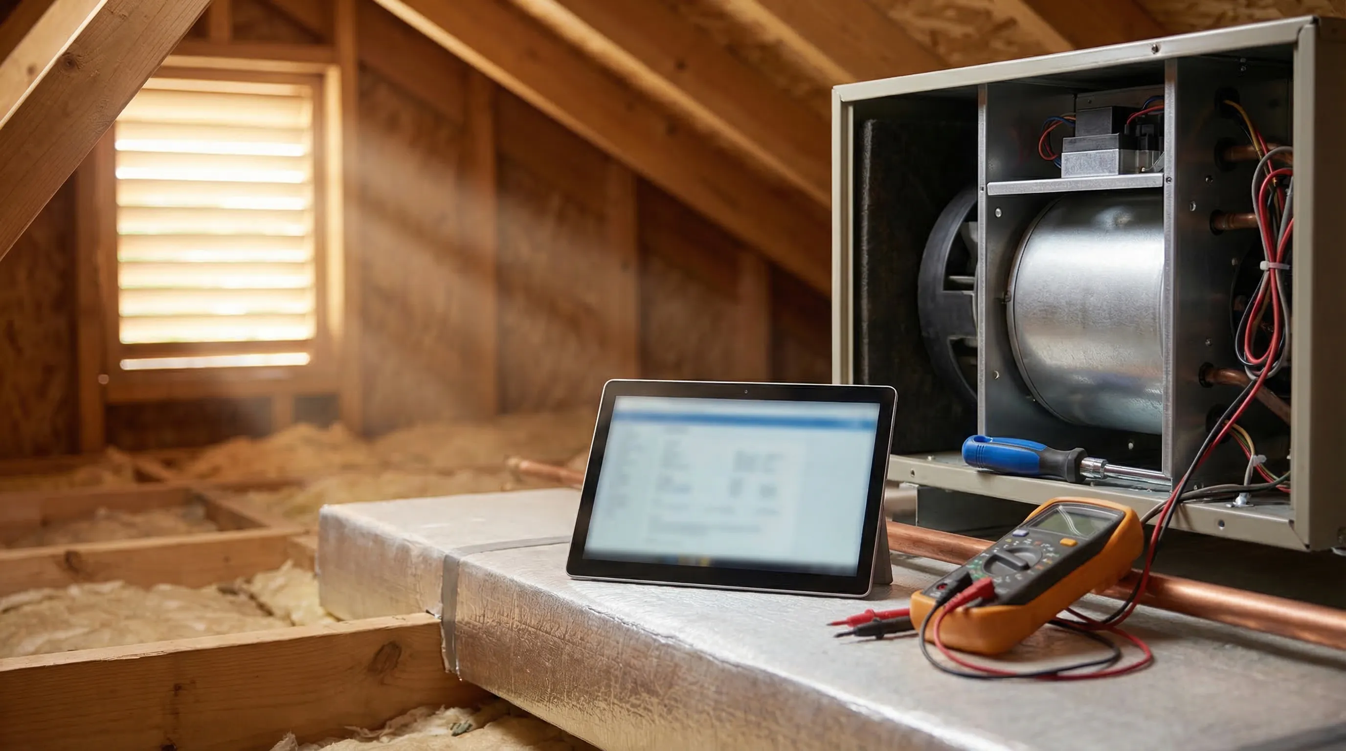 Professional HVAC technician servicing a residential AC unit in a Fort Lauderdale, FL backyard