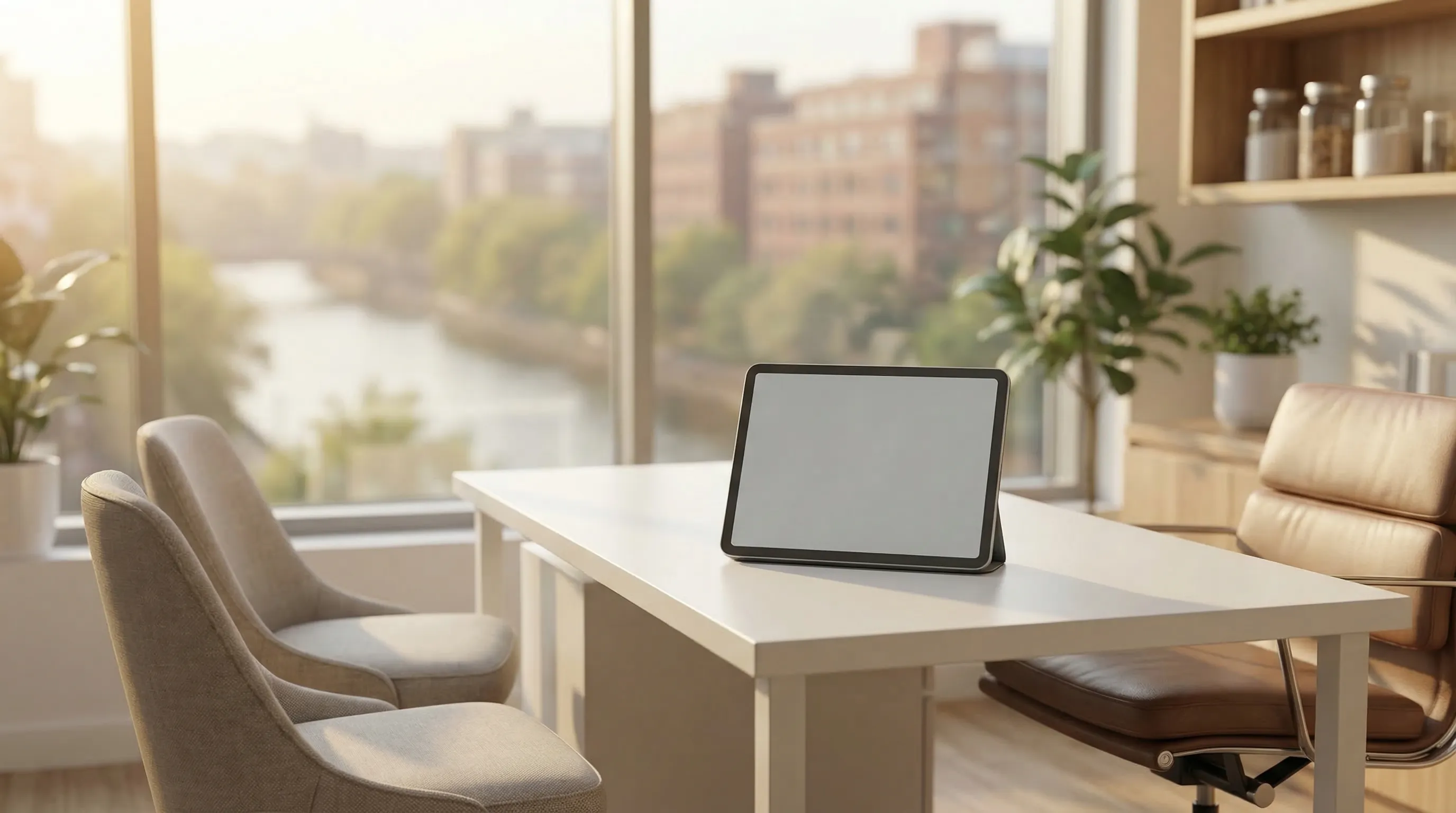 Professional physician consulting with a patient family at a private medical practice in Augusta, GA Medical District