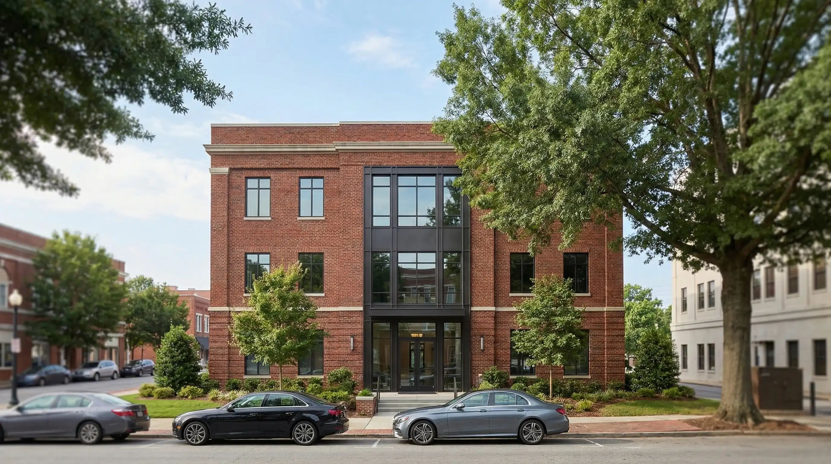 Professional attorney in consultation with a client at a law office in downtown Greensboro, NC