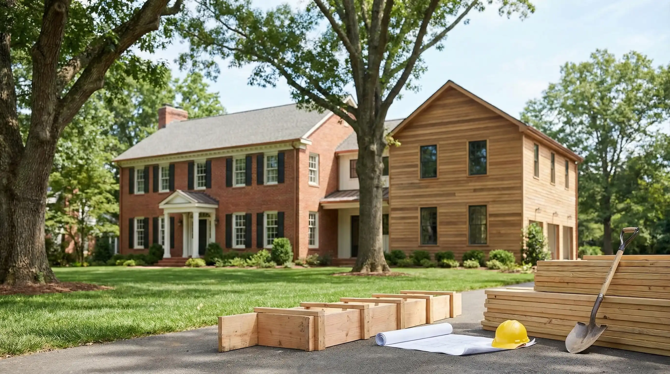 Professional contractor reviewing blueprints at a residential construction project in Greensboro, NC