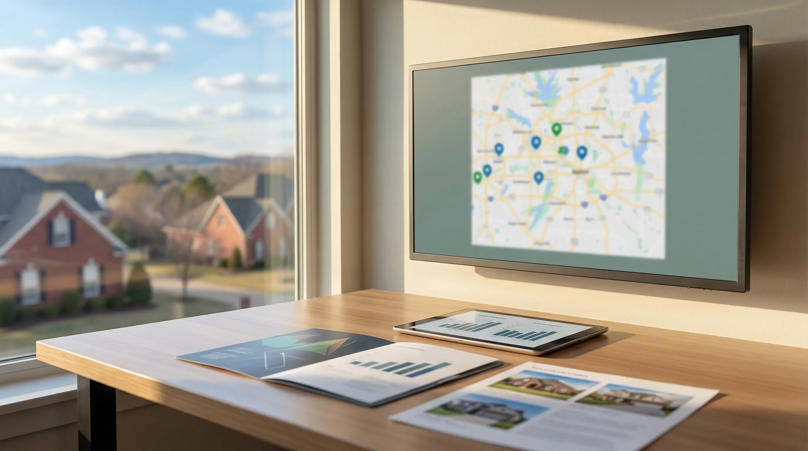 Professional real estate agent workspace with McKinney TX neighborhood map and active listings for Collin County PPC management