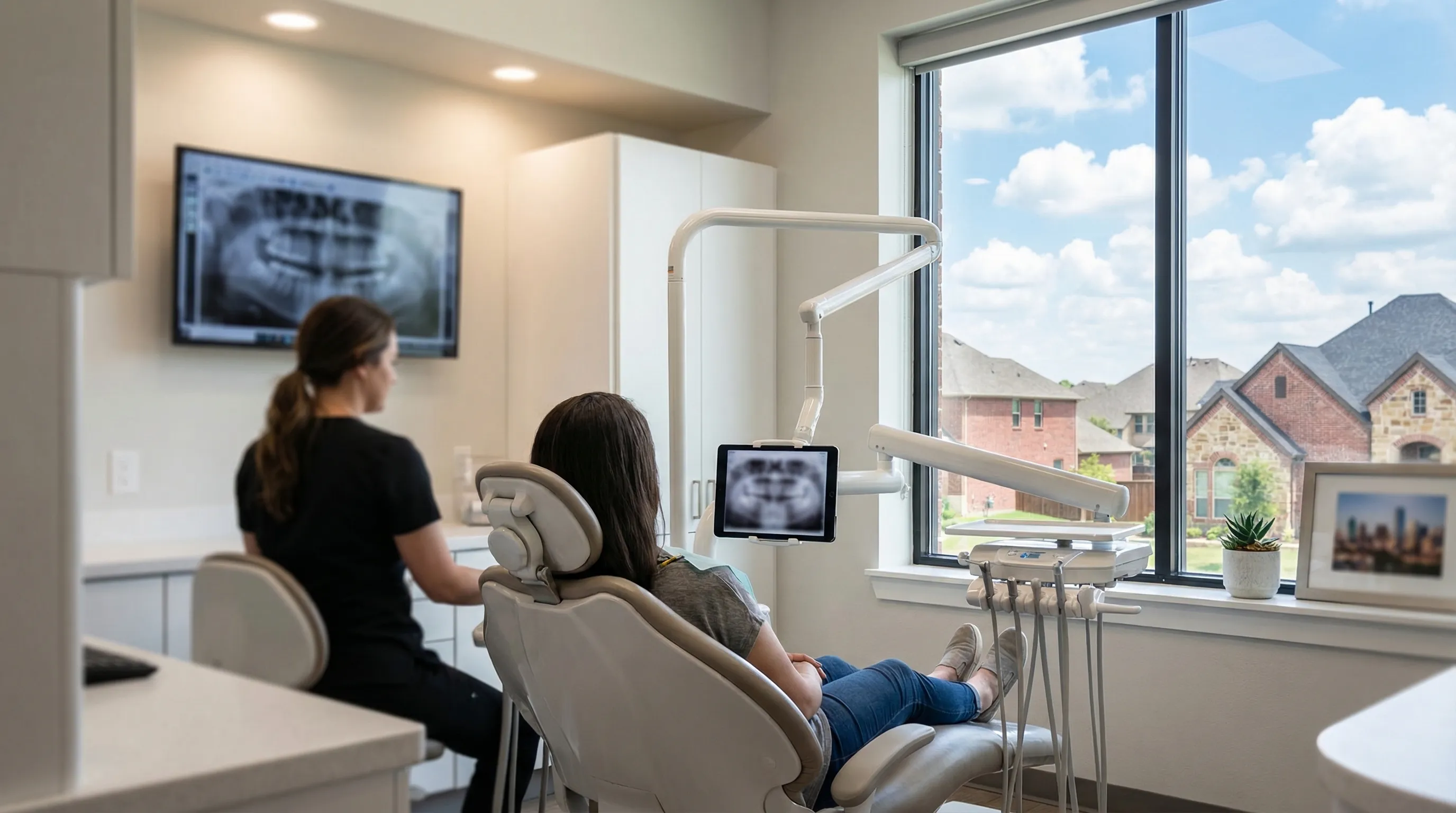 Professional dental practice workspace with McKinney TX patient treatment planning and Invisalign consultation for Collin County PPC management