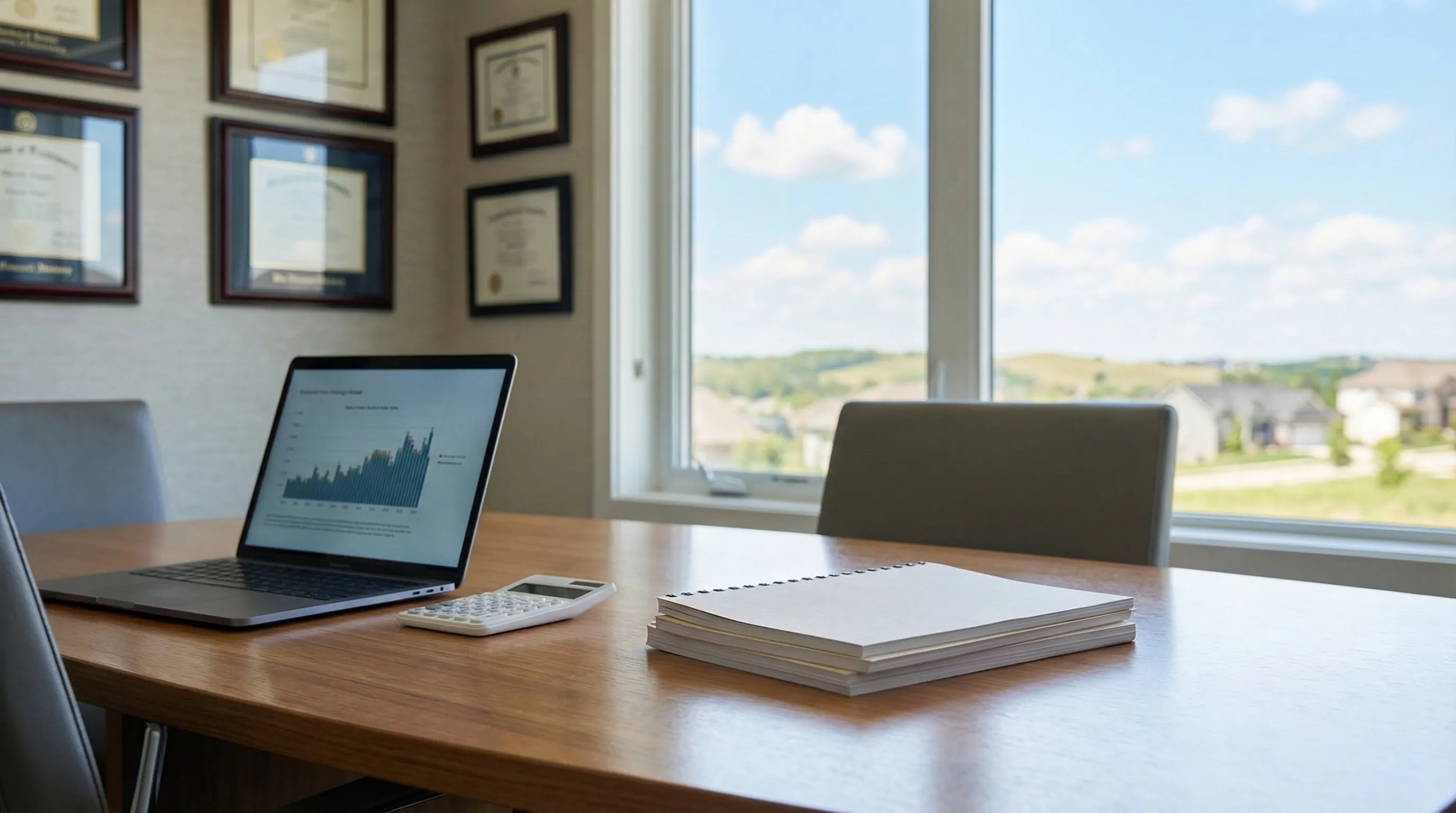 Modern financial advisory office exterior in McKinney, TX with glass entrance, professional signage, manicured landscaping, and clear blue Texas sky