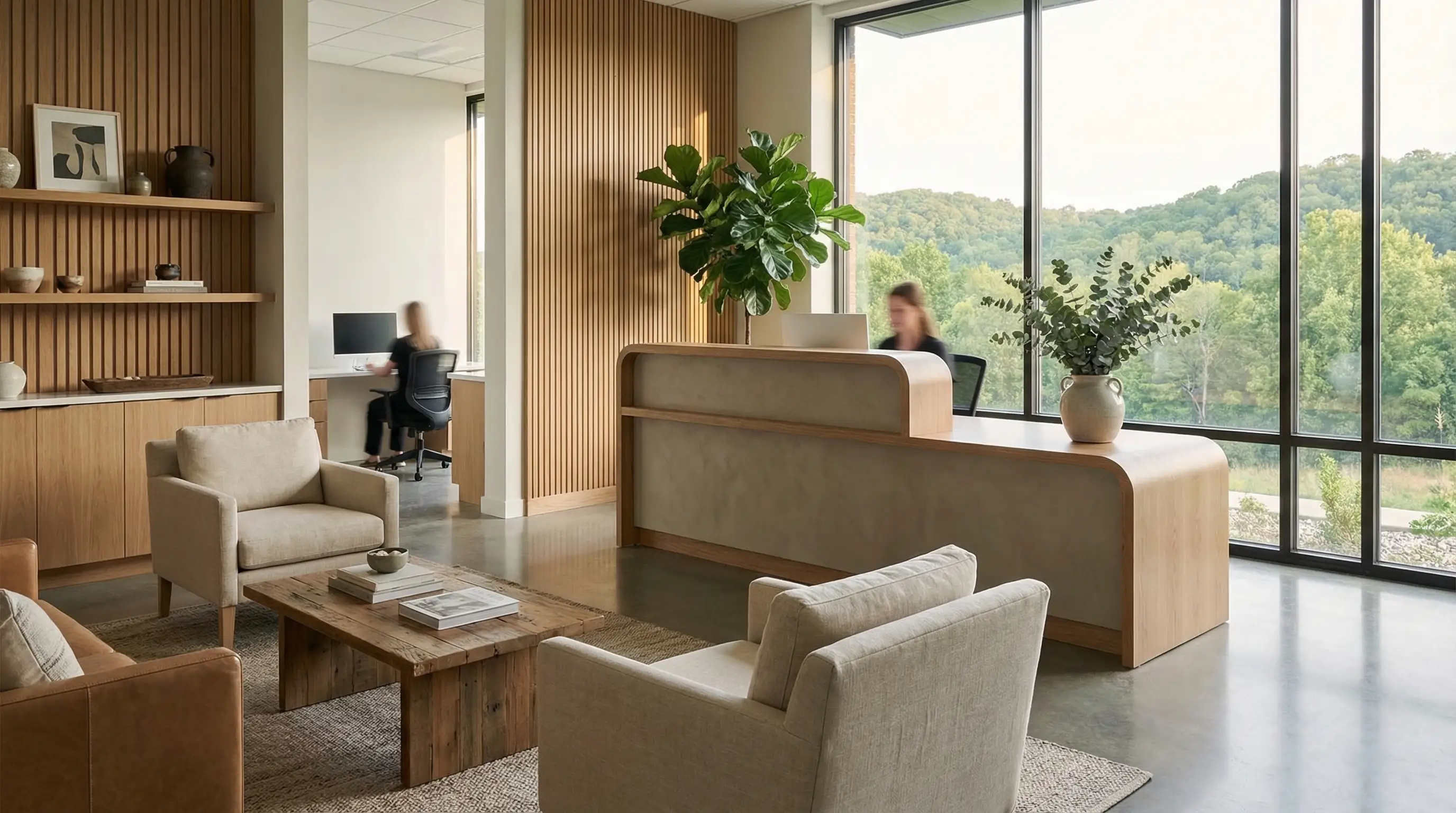 Modern dental practice reception area for independent dentist in Fayetteville, AR