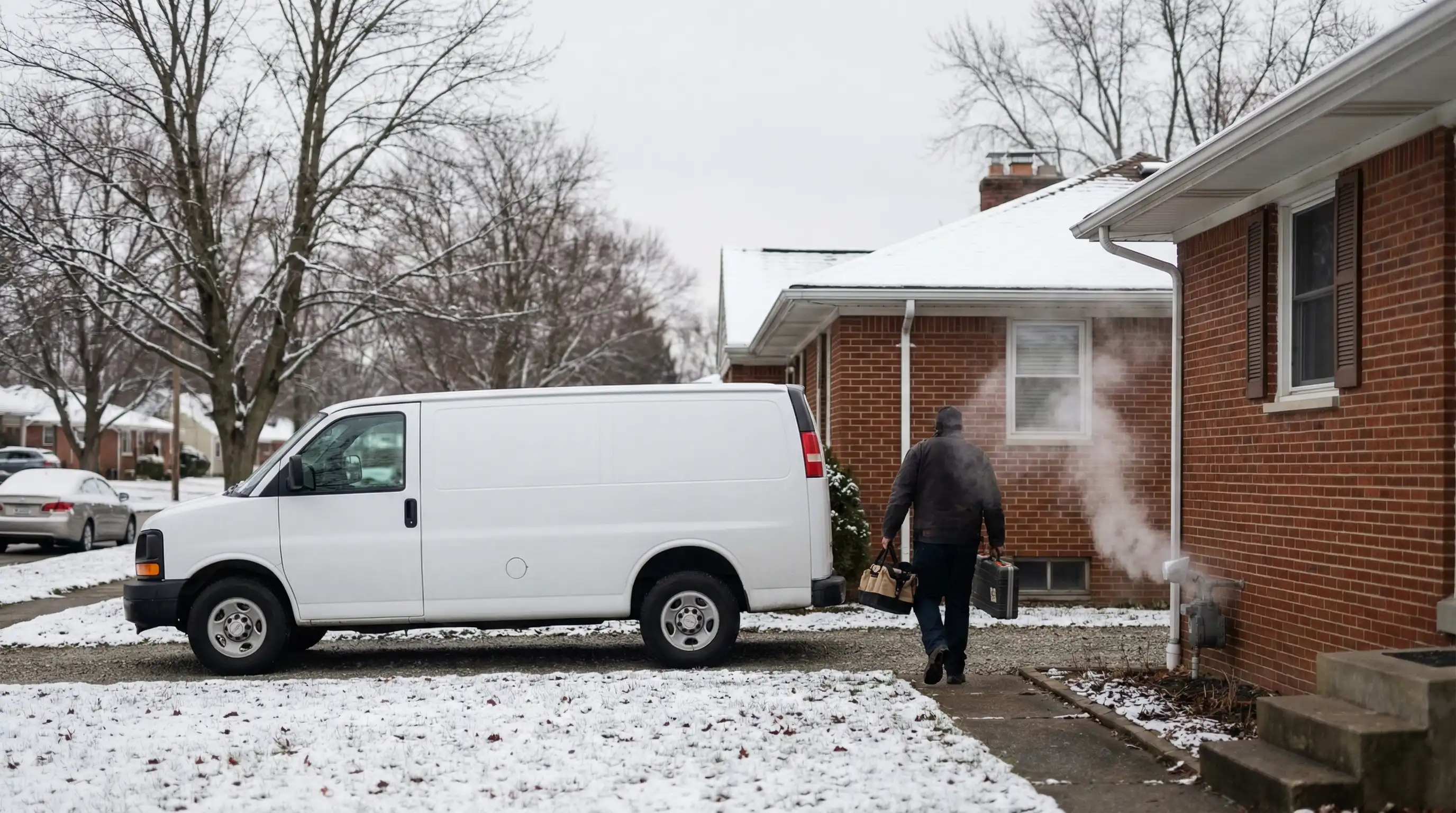 Professional HVAC technician servicing a furnace in a Toledo, OH home basement