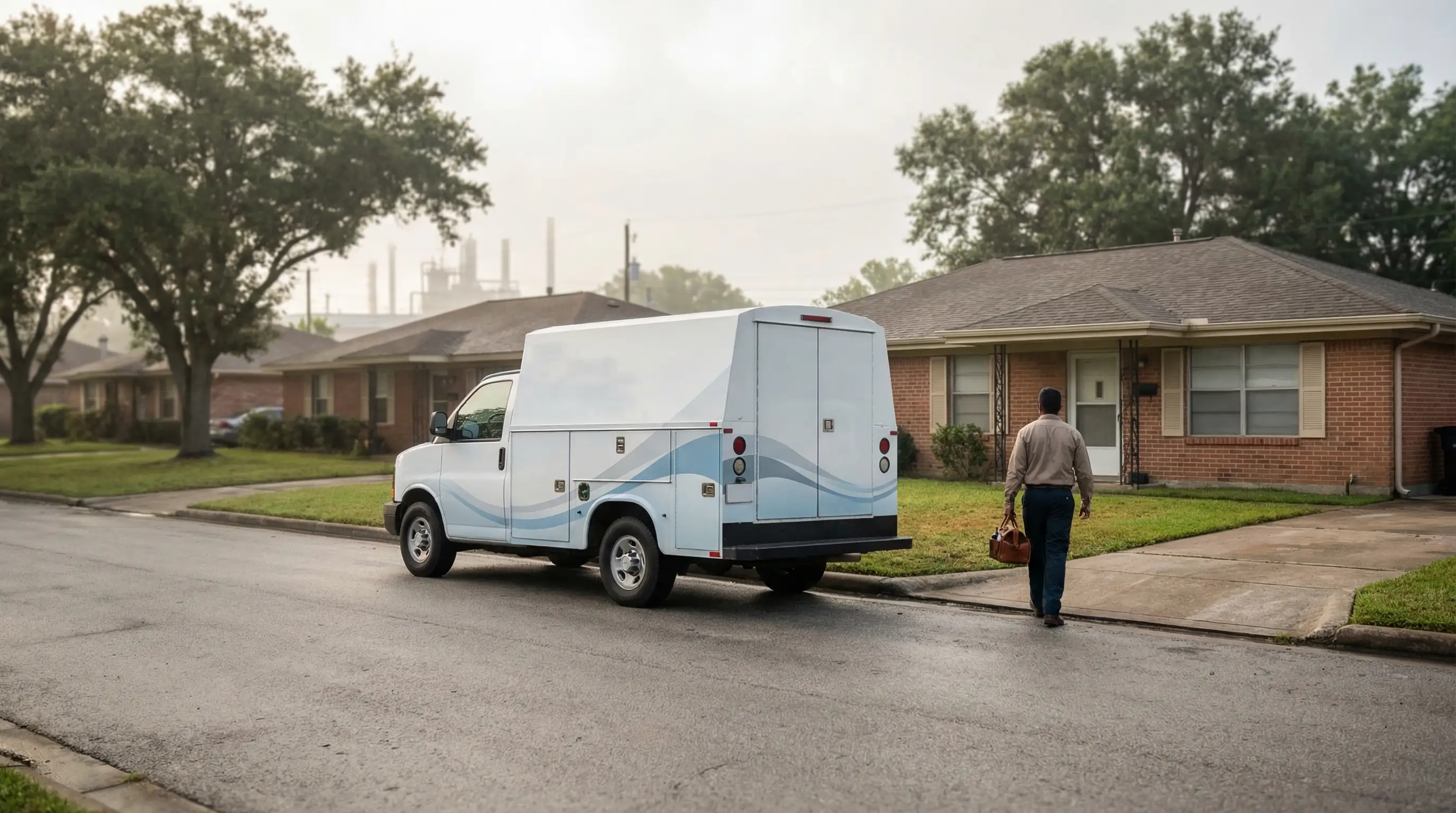 Licensed plumber repairing pipes under a kitchen sink in a Pasadena TX residential home