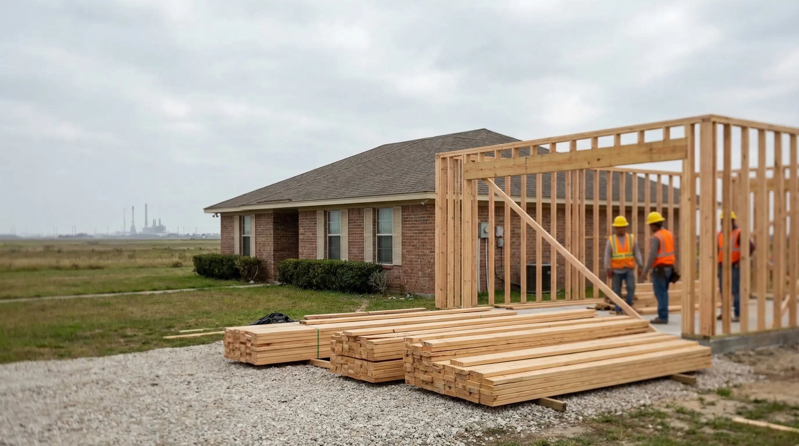 Professional contractor reviewing construction plans with homeowner in Pasadena, TX residential remodeling project