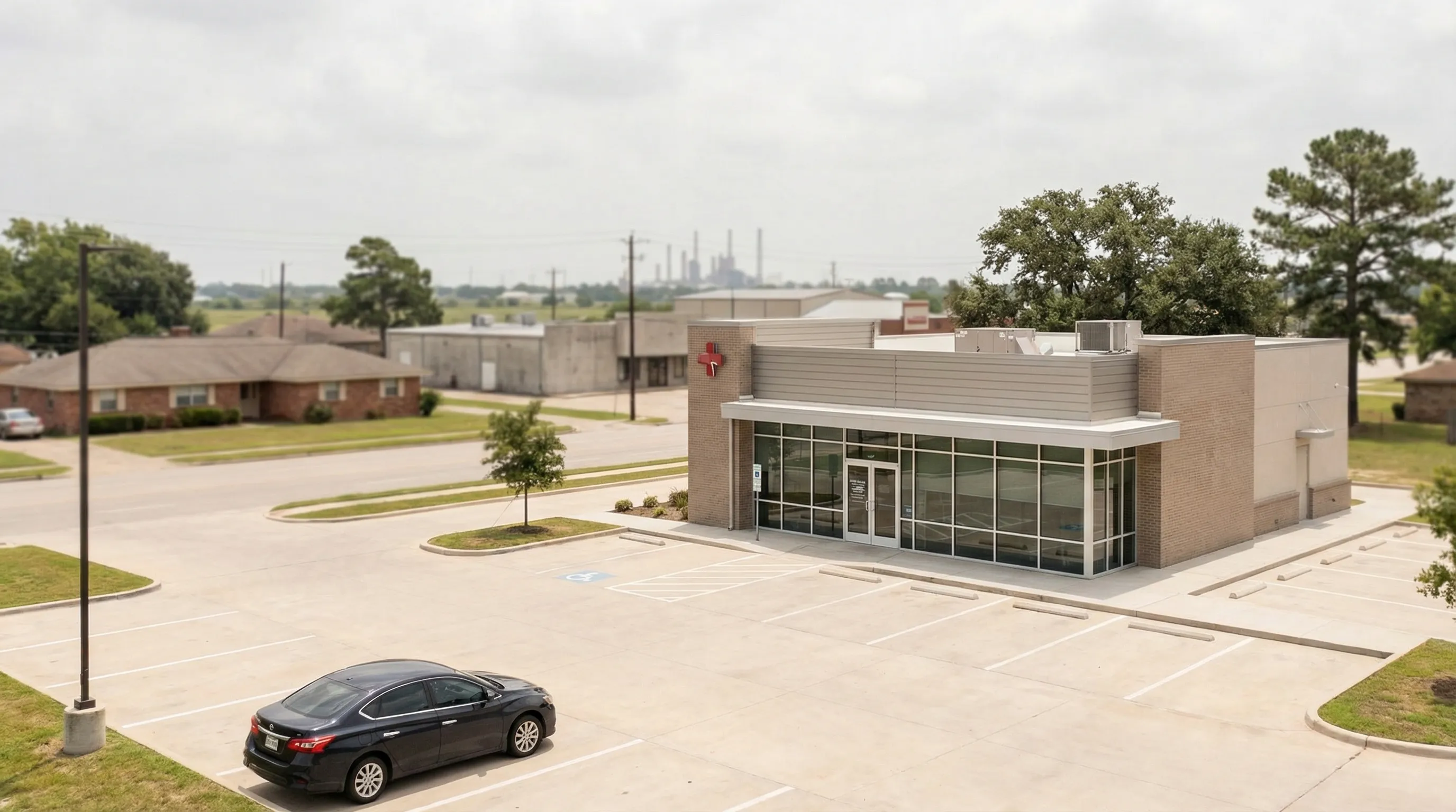 Bilingual healthcare provider consulting with Hispanic patient at modern urgent care clinic in Pasadena, TX