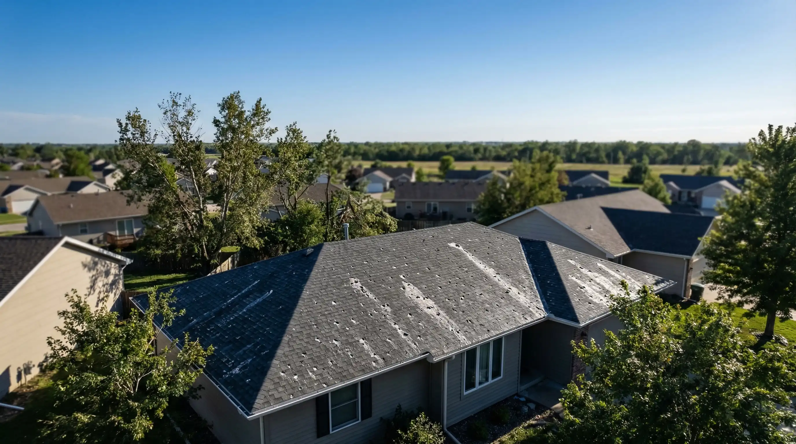 Roofing contractor installing new shingles on a Lincoln, NE home during summer roof replacement project
