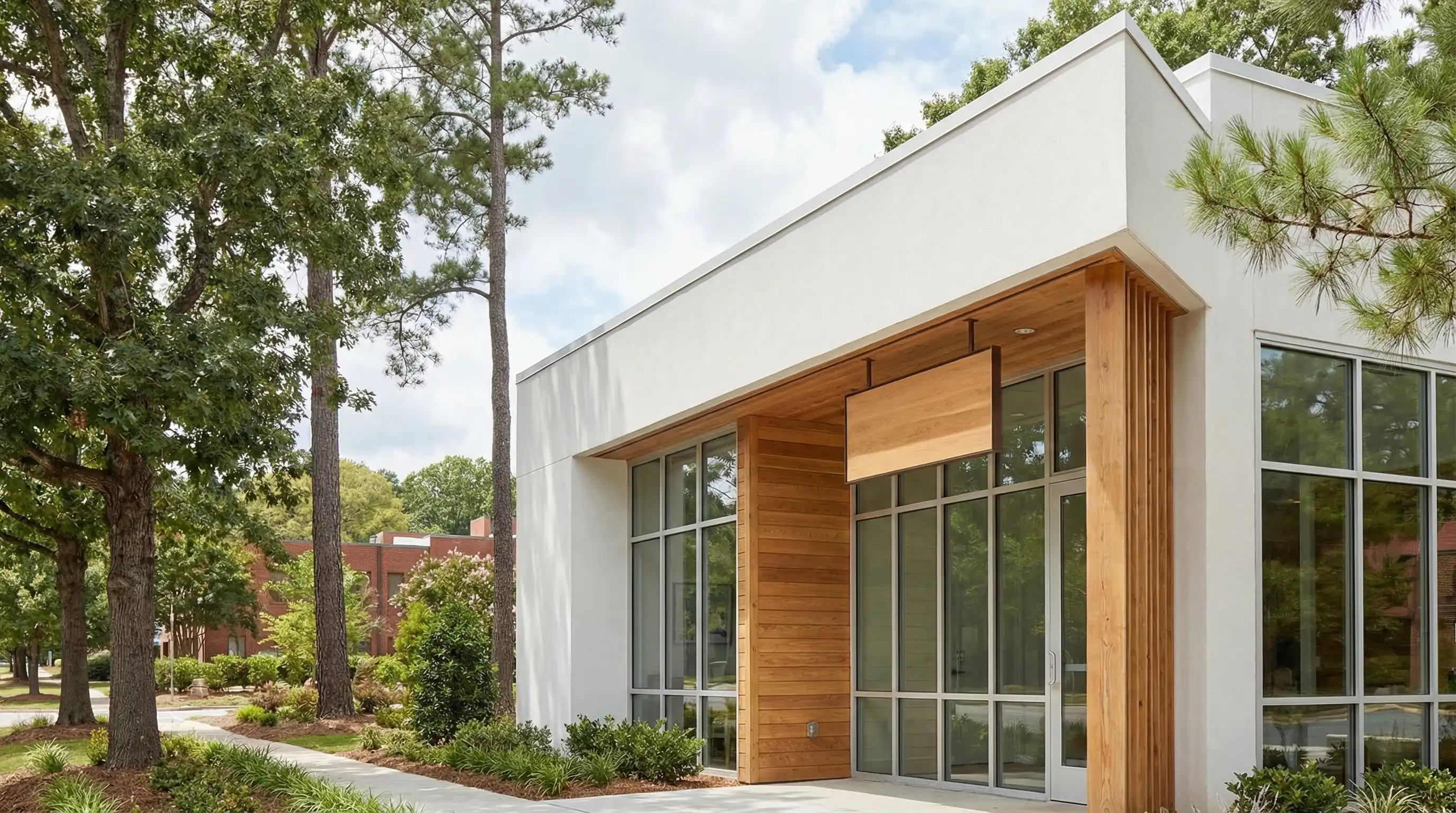 Modern dental practice interior in Durham, NC with dentist reviewing digital X-ray with patient in professional operatory