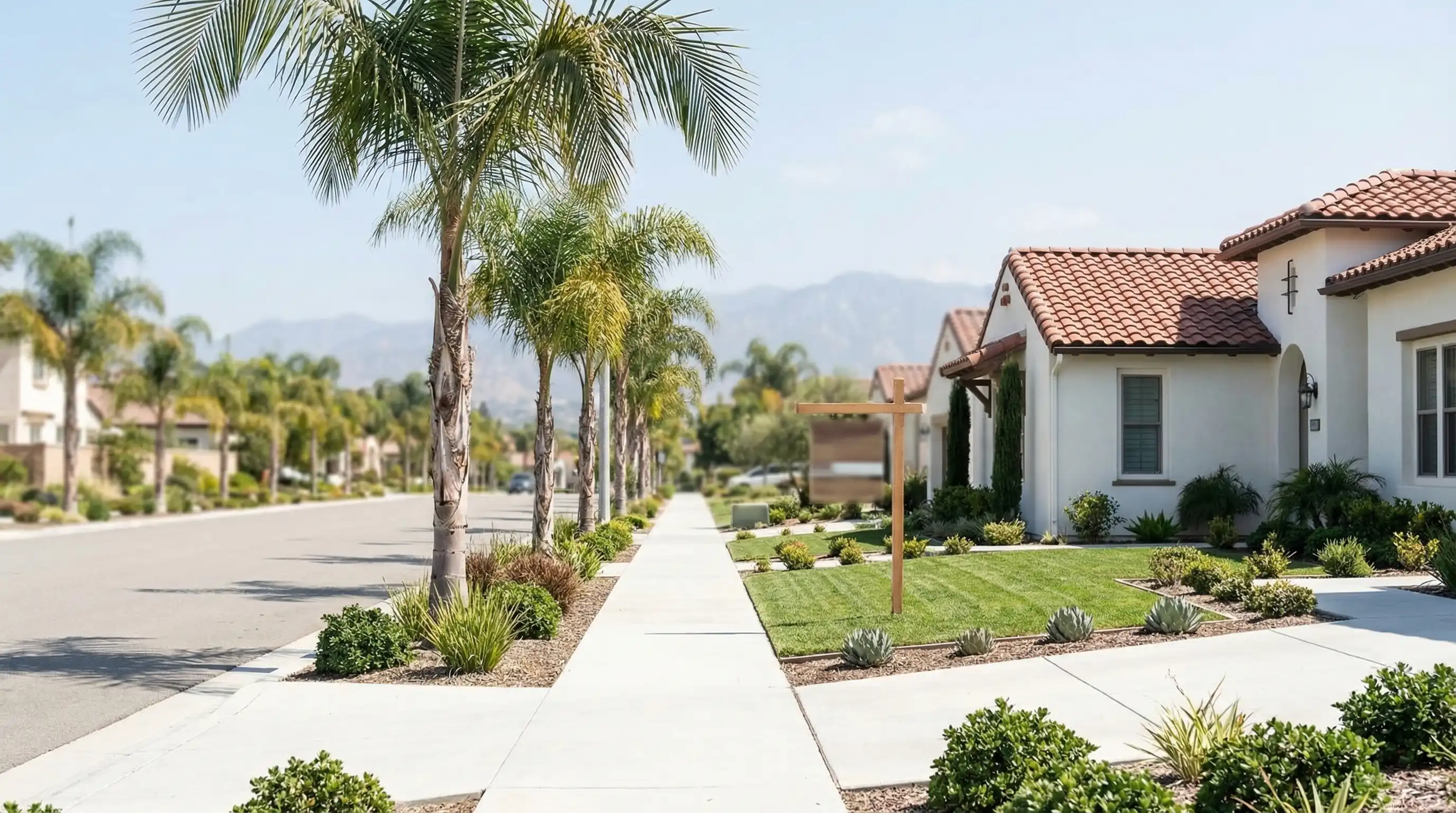 Sun-drenched residential street in Anaheim Hills for real estate PPC in Anaheim, CA