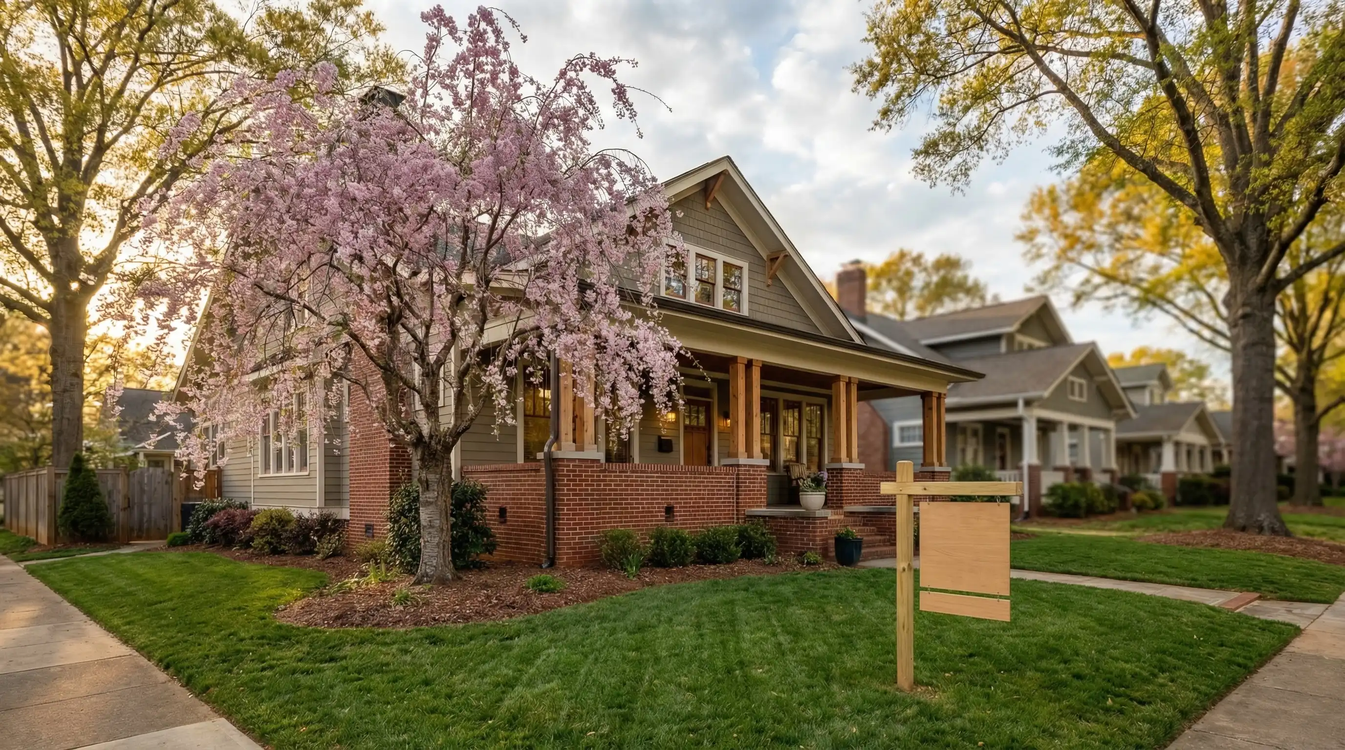 Real estate agent showing a young couple a craftsman bungalow home for sale in the Ardmore neighborhood of Winston-Salem, NC