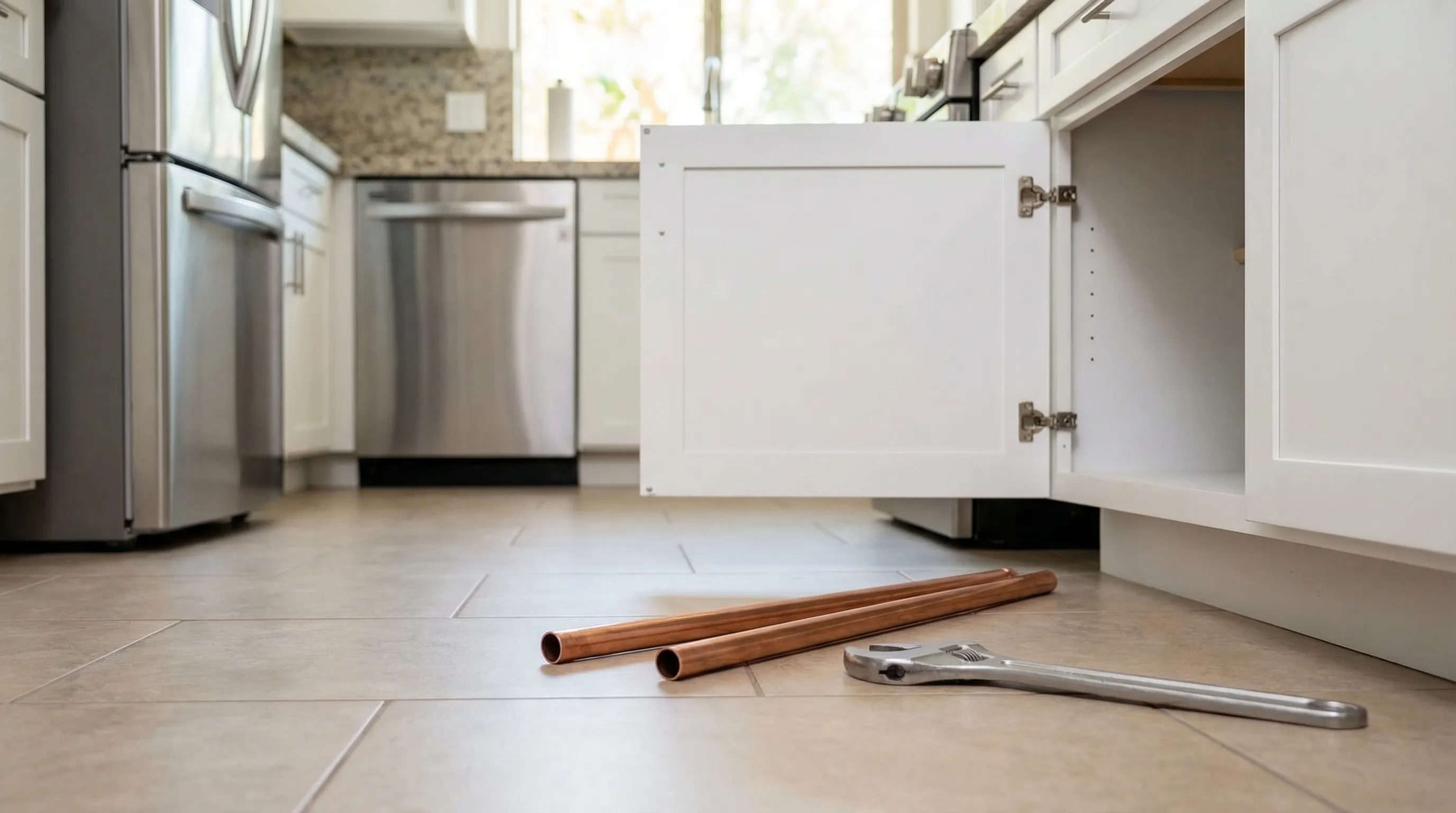 Licensed plumber working on water heater installation in a Chandler, AZ residential home