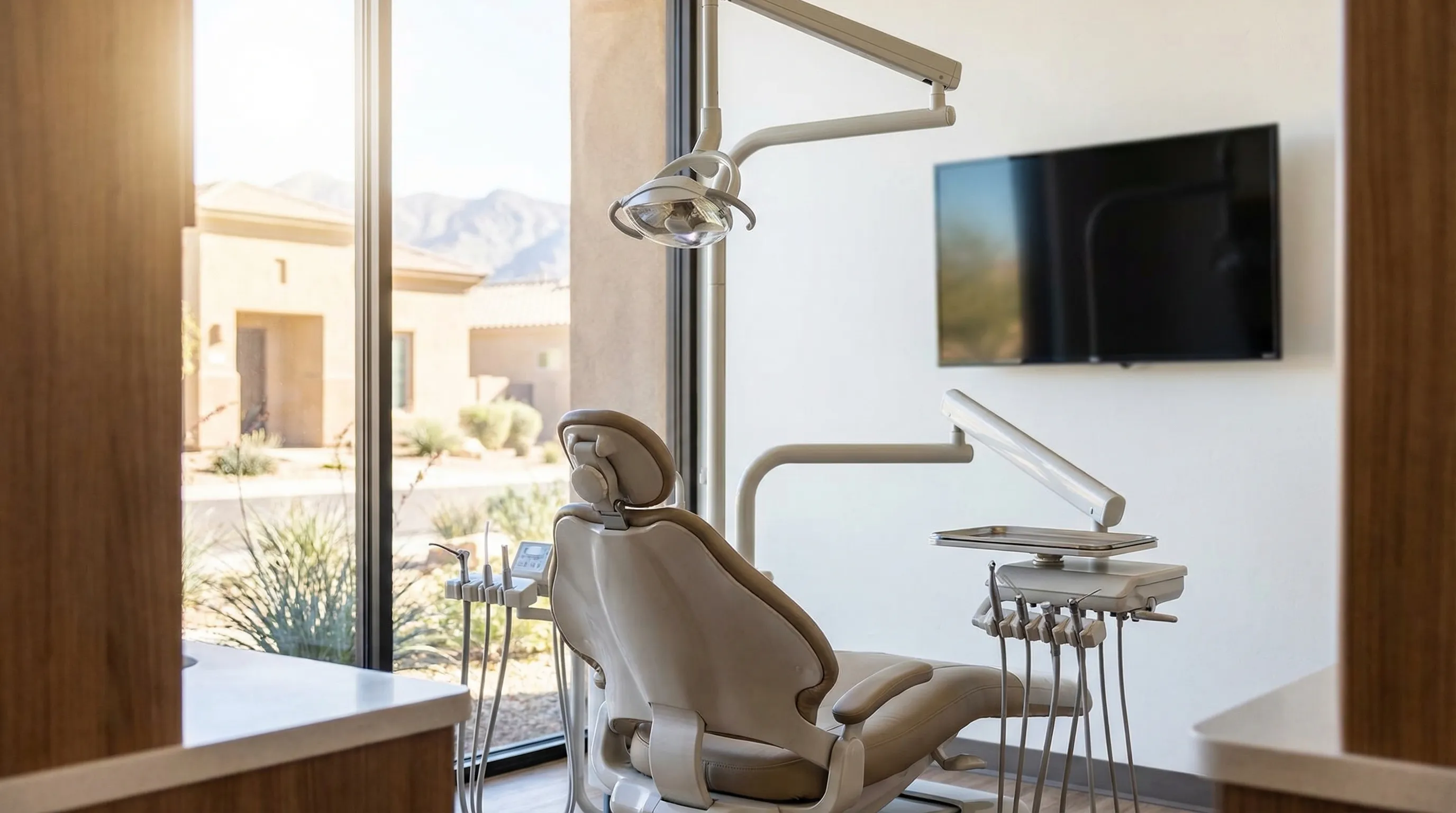 Professional dental treatment room interior with dentist and assistant caring for a patient in Chandler, AZ