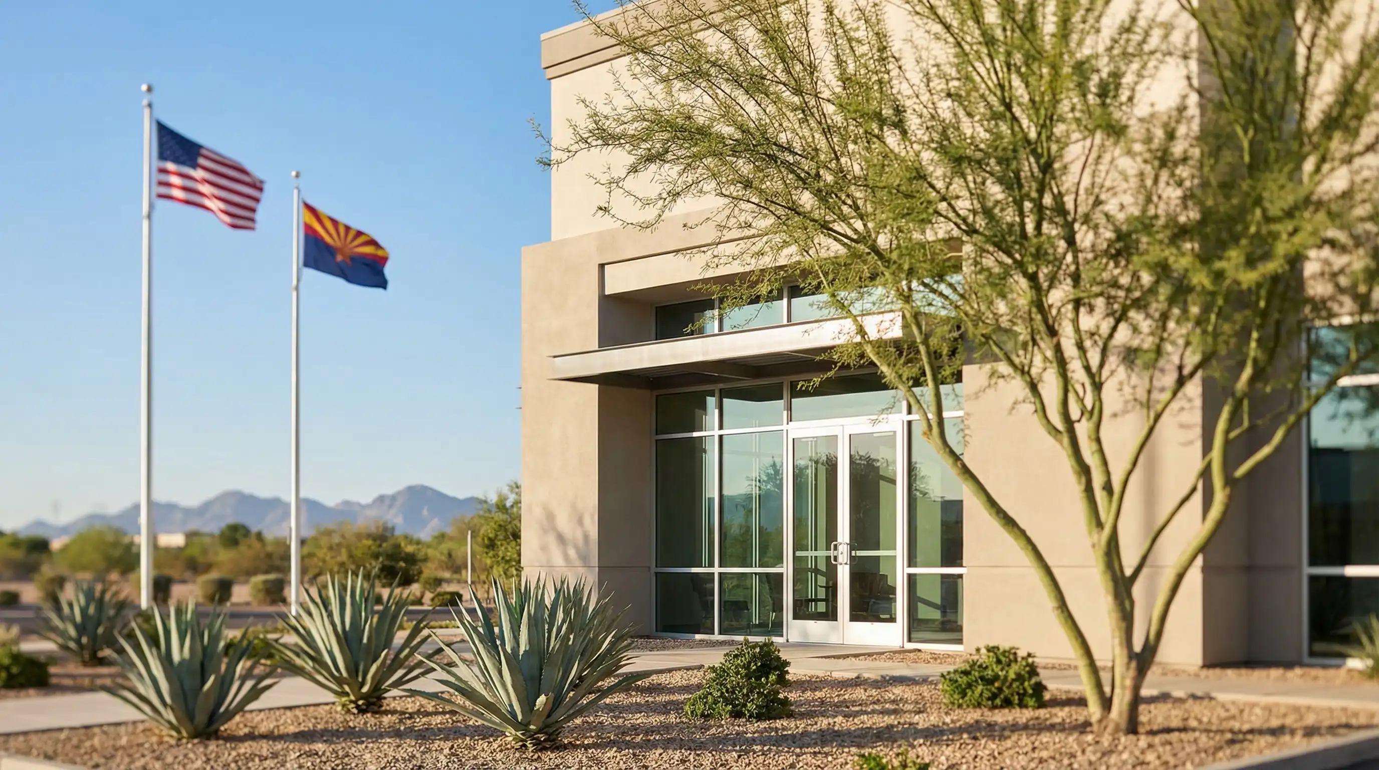 Professional attorney consultation room in a Chandler, AZ law firm with attorney reviewing documents with client