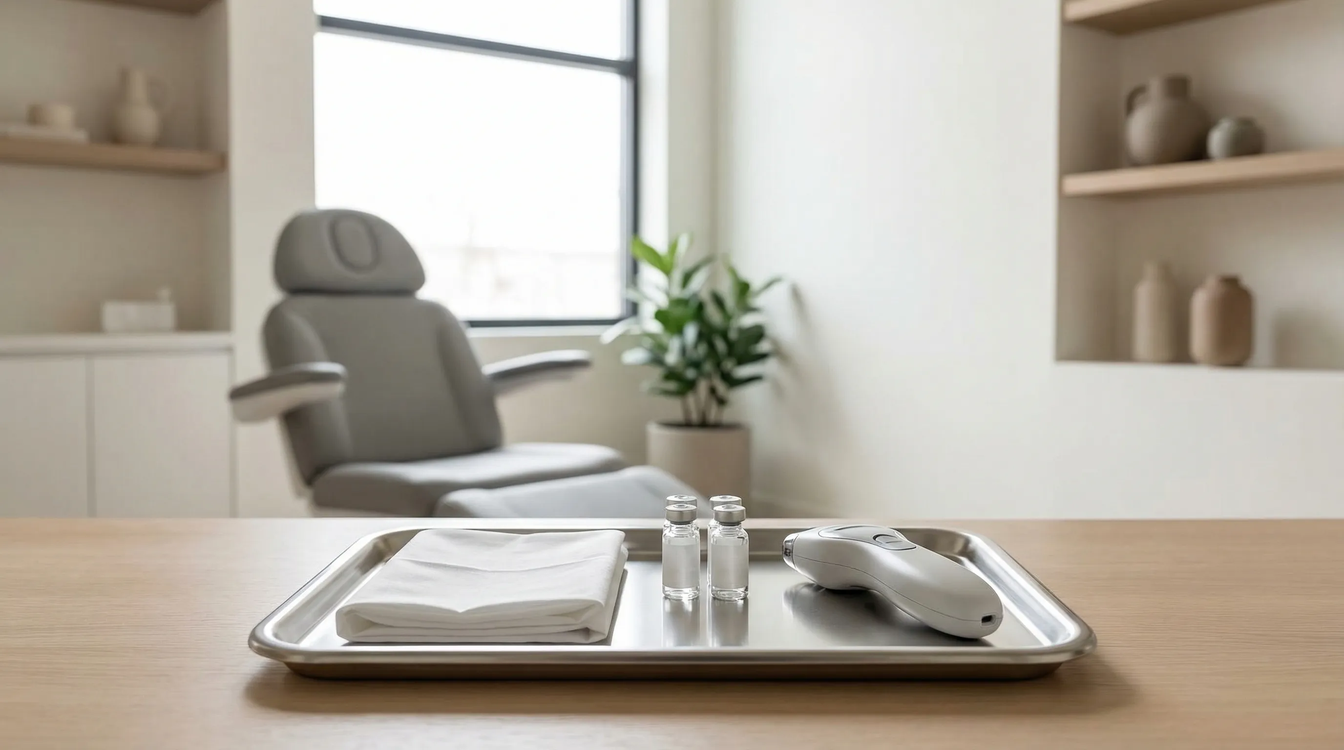 Medical aesthetics provider performing injectable treatment on relaxed patient in modern Plano TX medspa treatment room