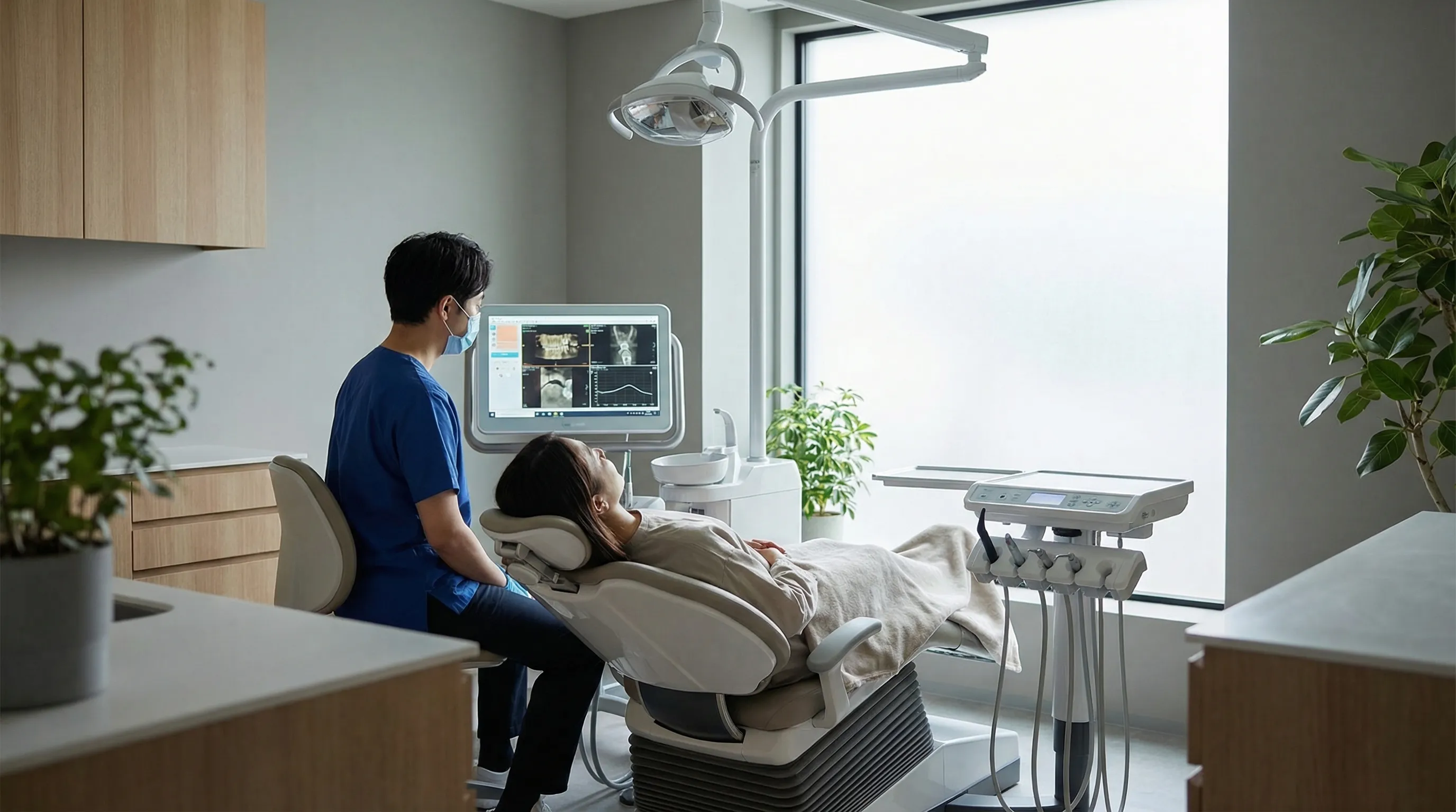 Professional dentist consulting with a patient in a bright modern dental office in Fort Myers, FL