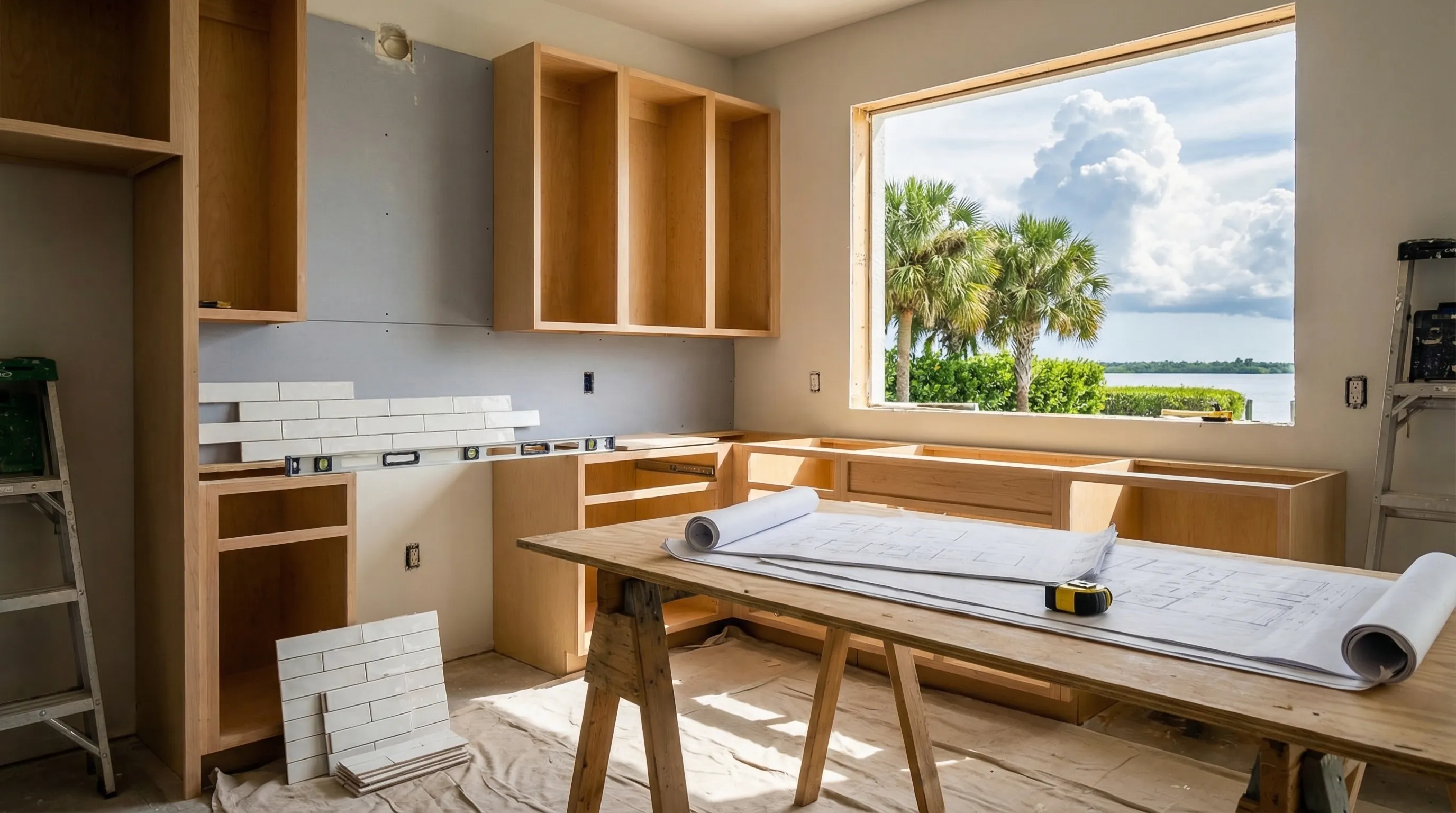 Construction crew working on a new residential build at an active job site in Fort Myers, FL