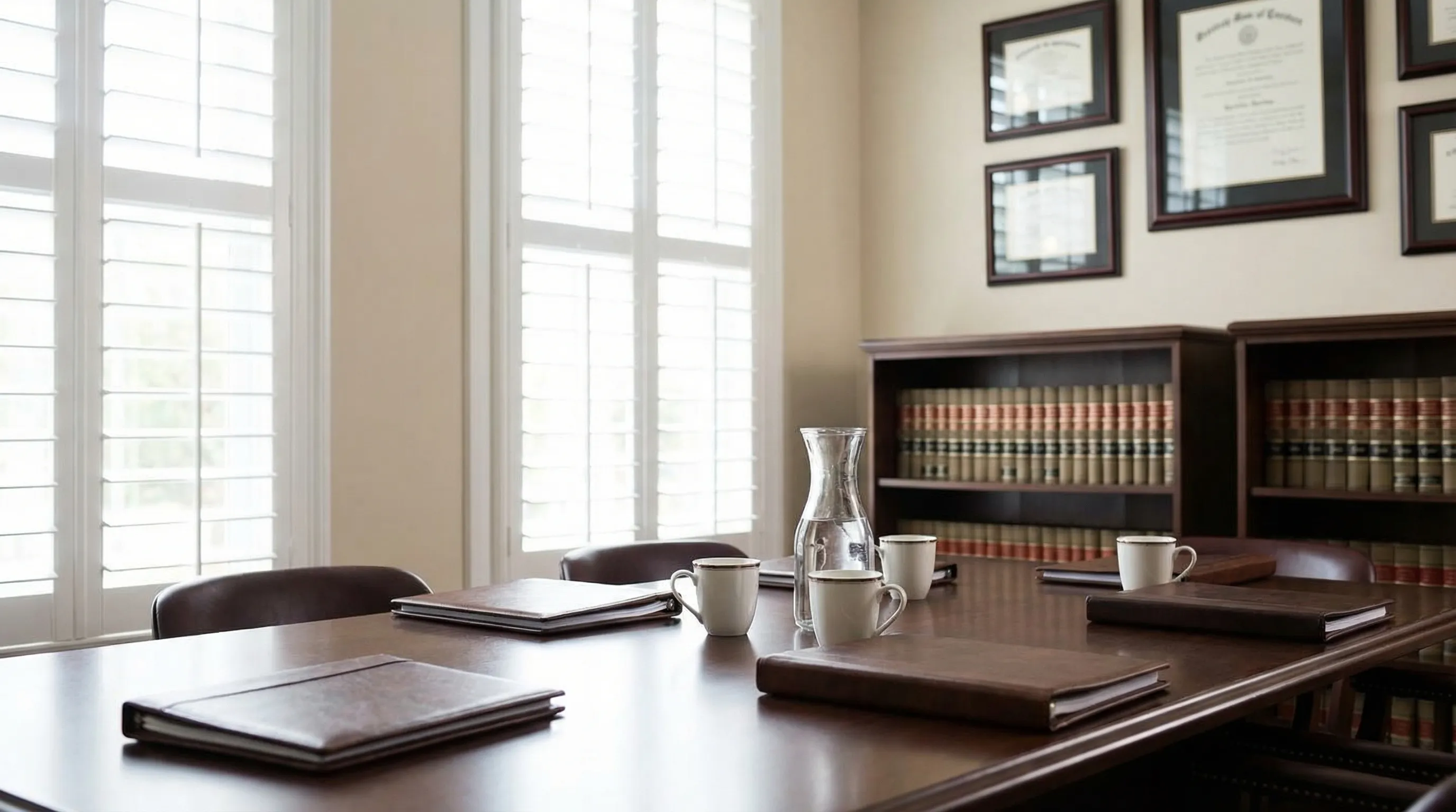 Professional attorney in formal attire outside a historic brick law office building in downtown Charleston, SC
