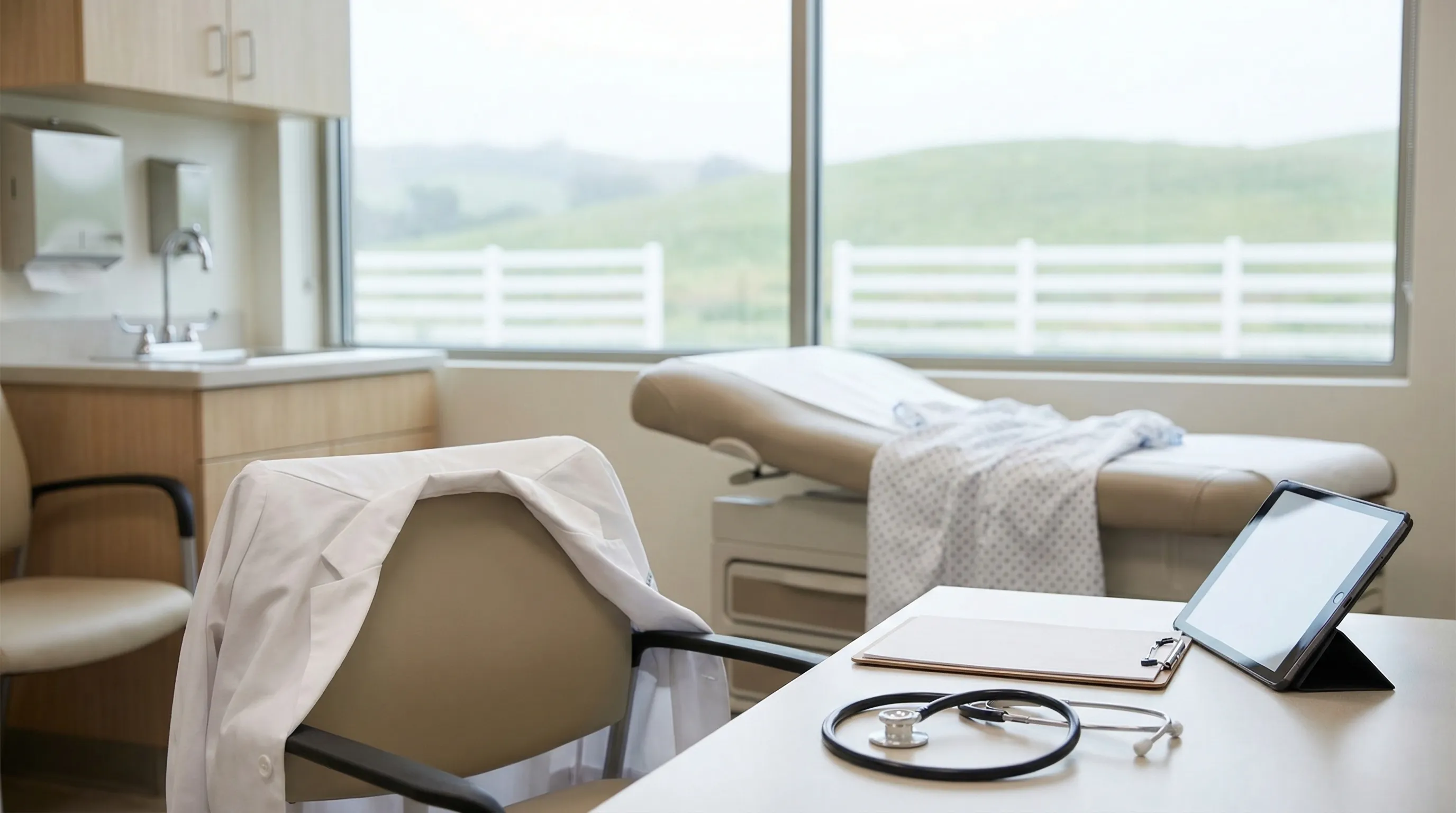 Modern independent healthcare clinic exterior with a welcoming entrance in Lexington, KY, physician visible through glass window