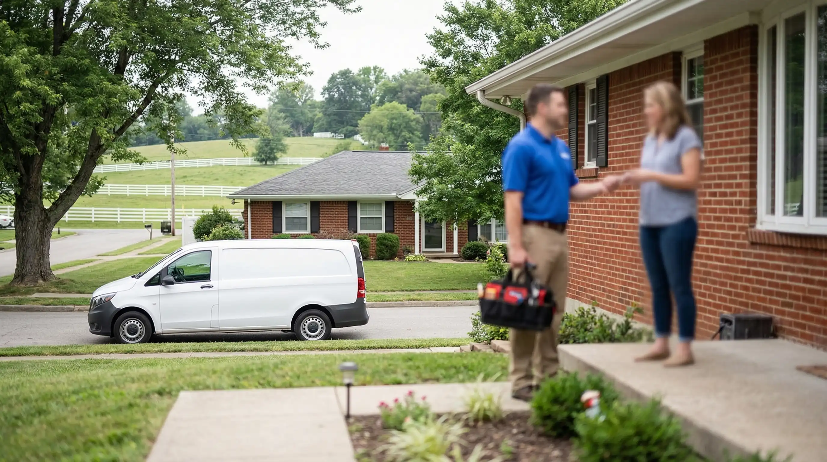 Professional plumber installing a tankless water heater in a Lexington, KY home
