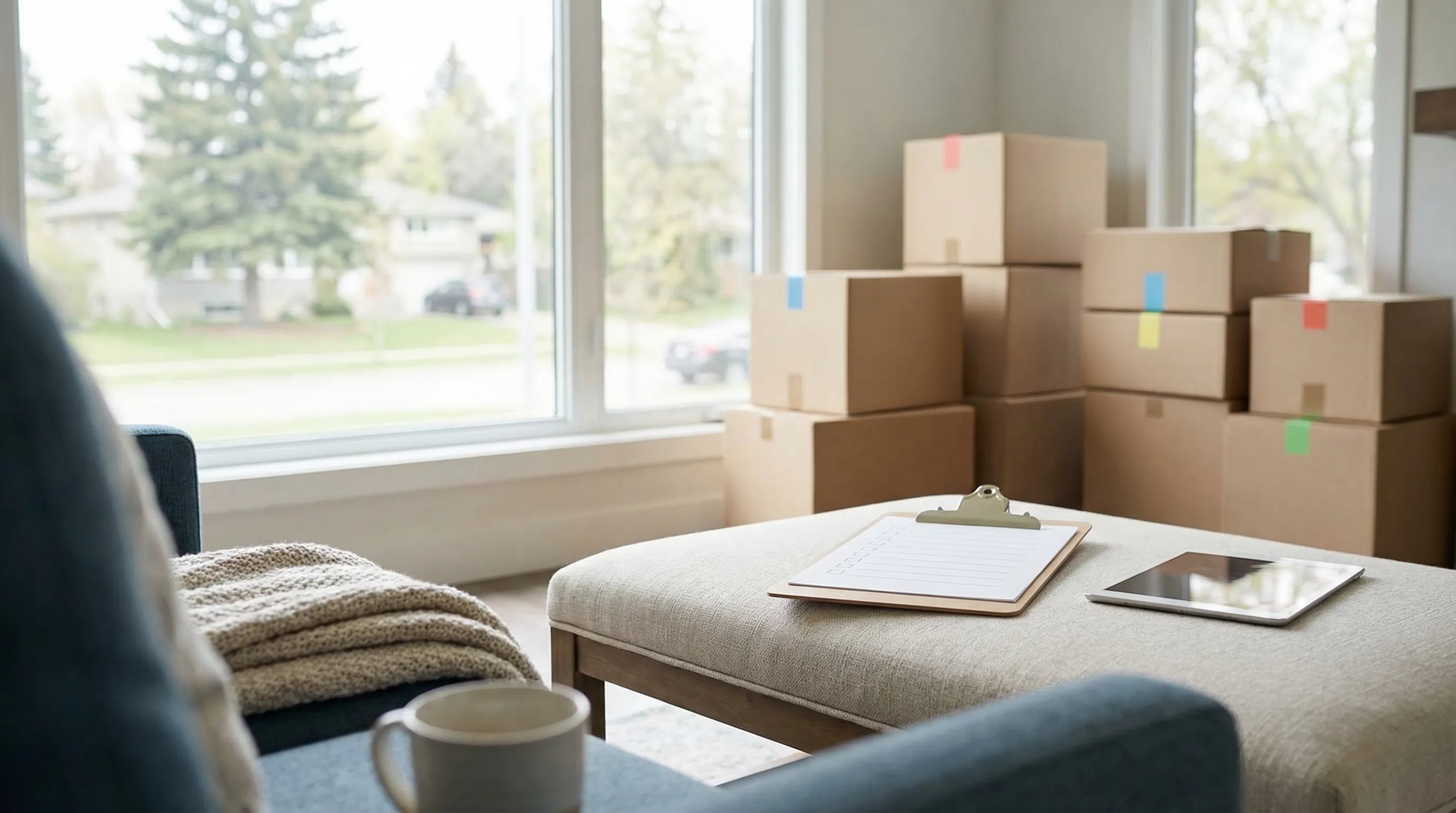 Professional moving crew loading a truck from a Syracuse, NY apartment building on a summer day