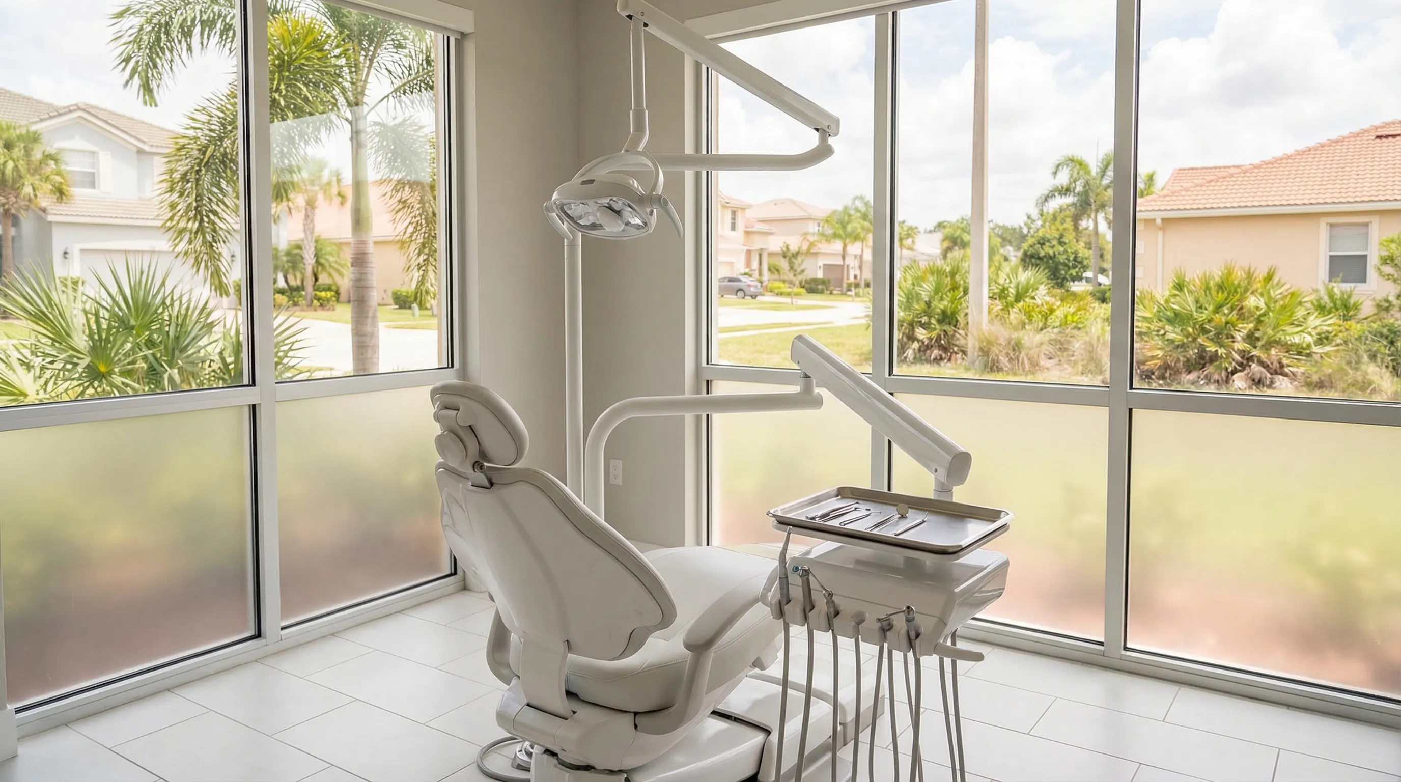 Modern dental treatment room with professional dental chair and equipment in a Port St. Lucie, FL dental practice