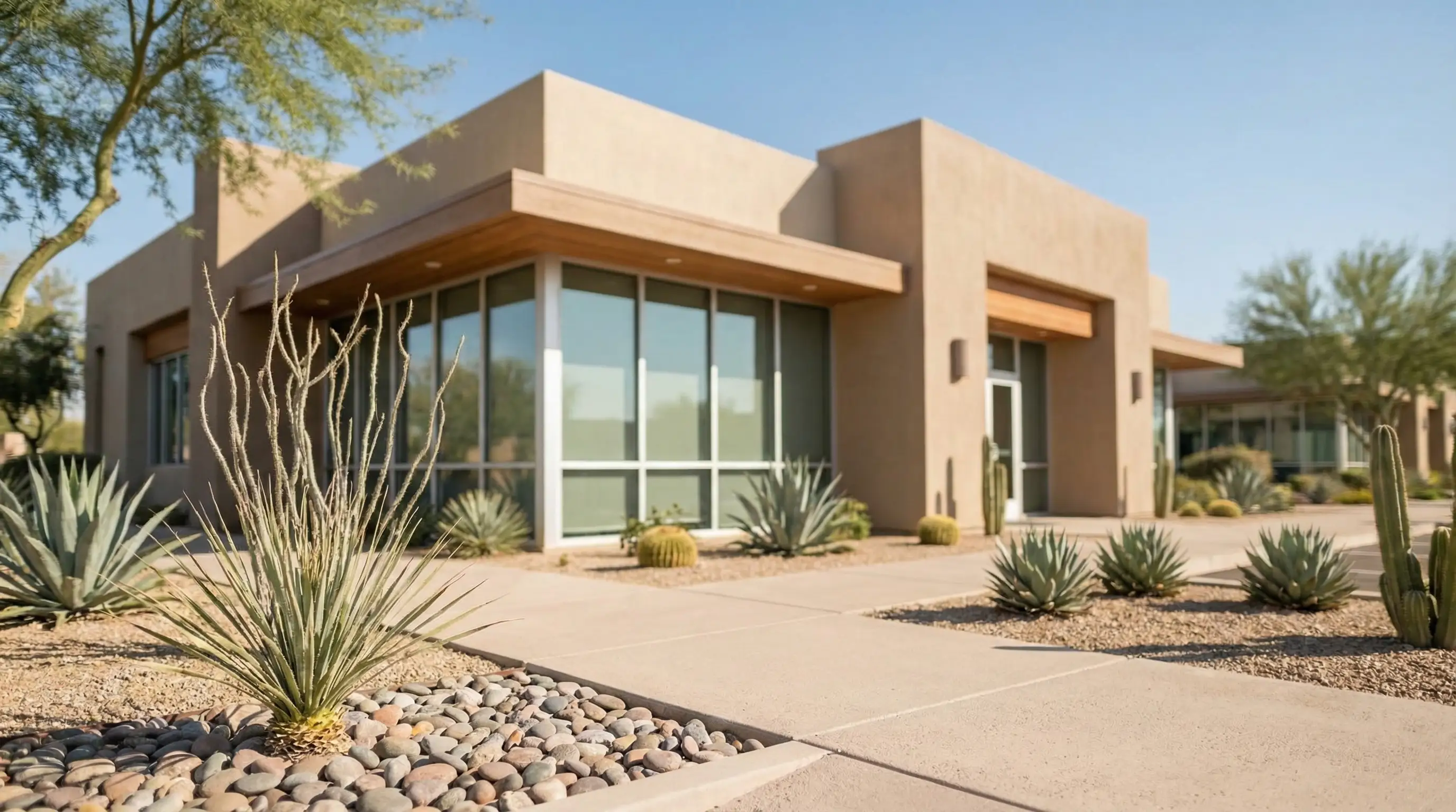 Friendly dentist in blue scrubs reviewing digital X-ray with patient in a modern dental office in Mesa, AZ