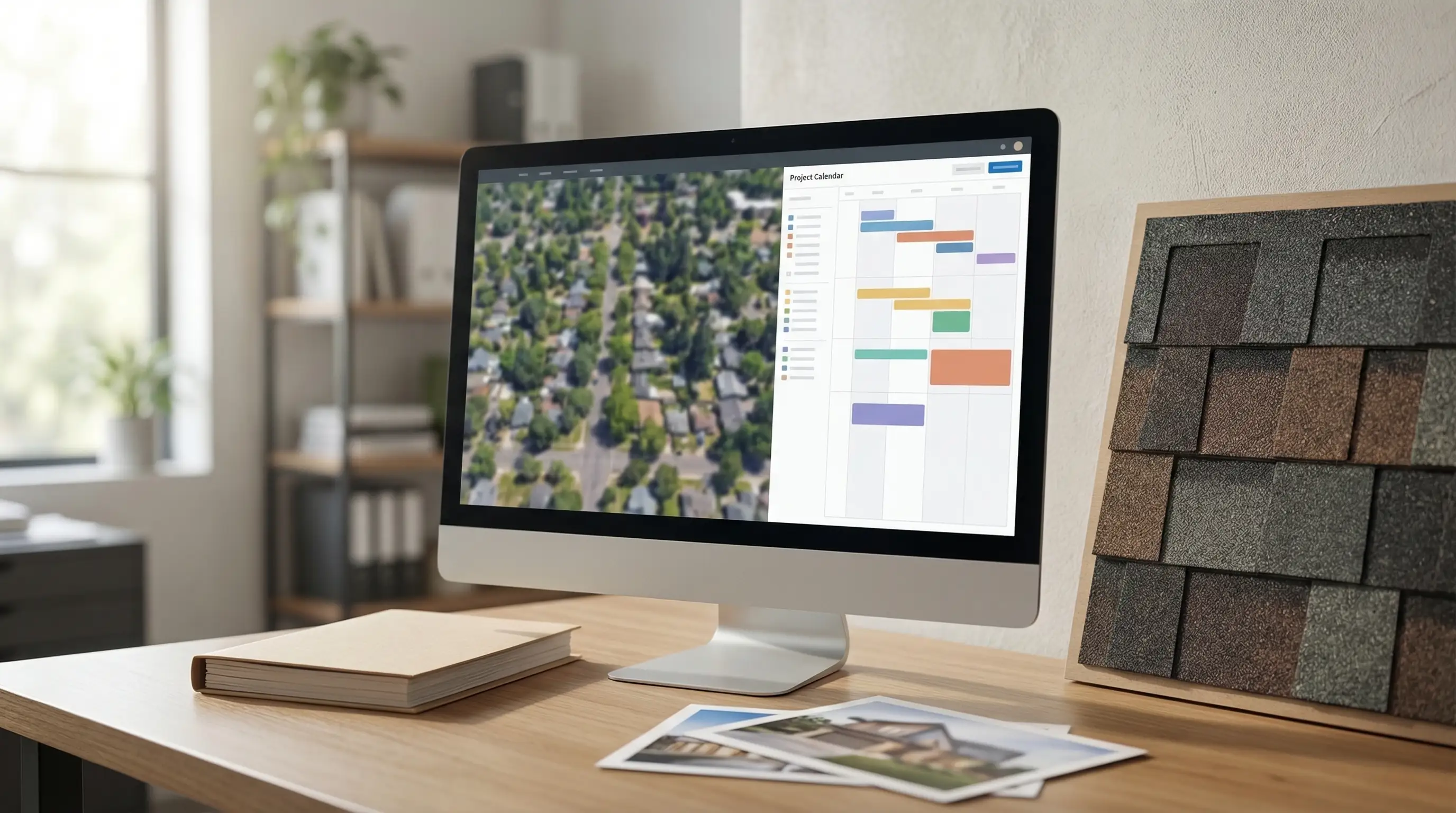 Professional roofing contractor inspecting moss-covered craftsman roof in Eugene, OR neighborhood