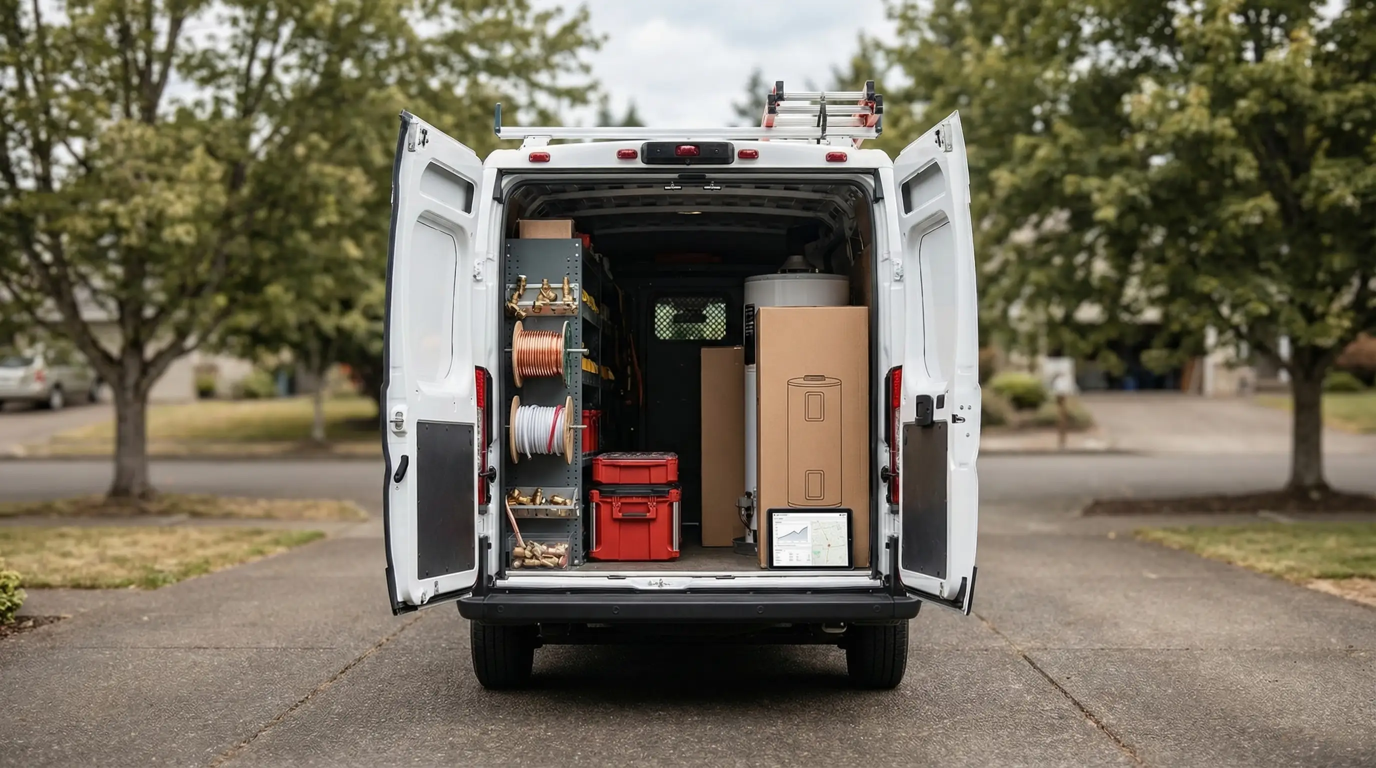 Licensed plumber working on pipes under kitchen sink in older craftsman home in Eugene, OR