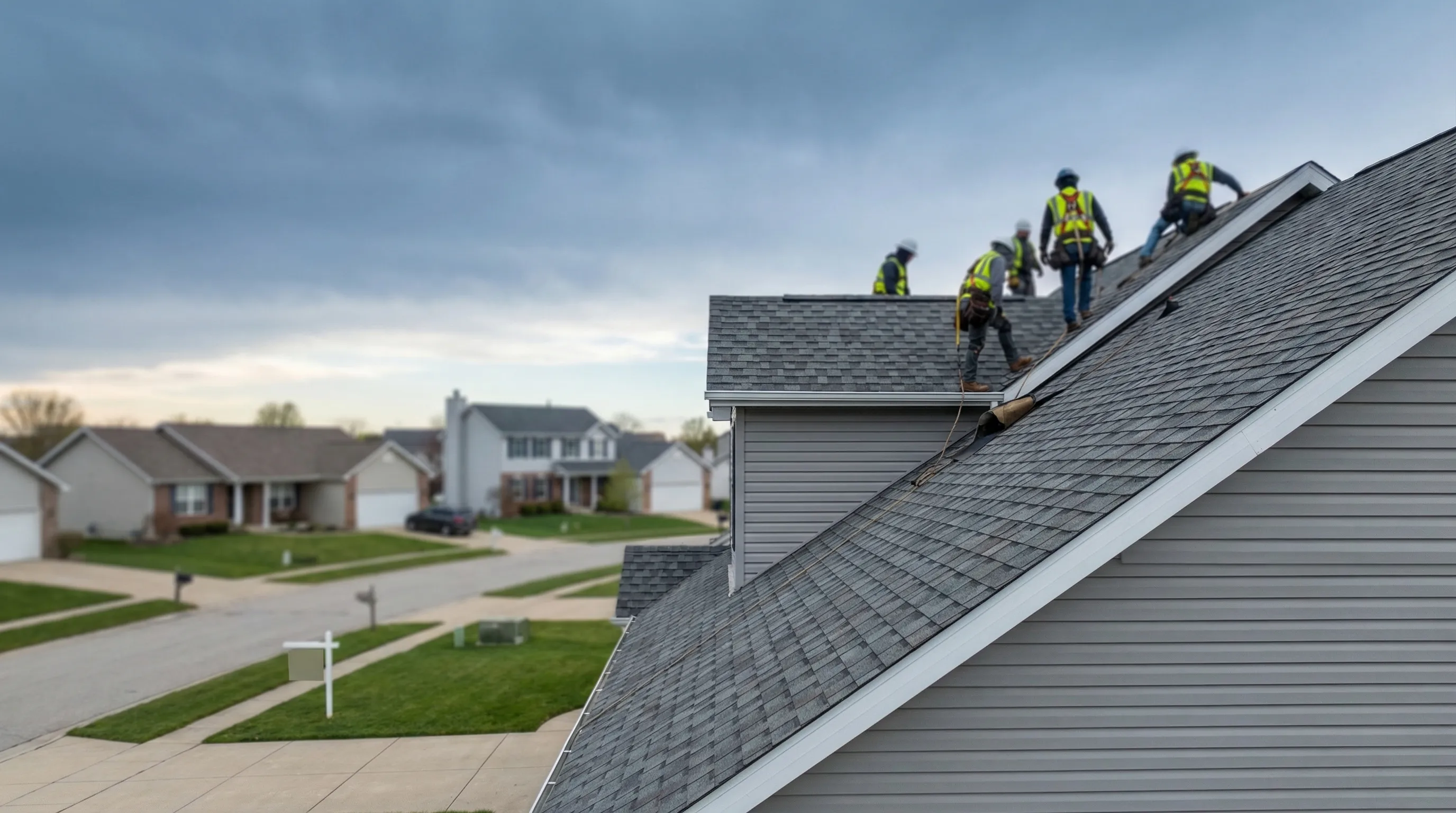 Professional roofing contractor inspecting hail damage on a residential roof in Sioux Falls, SD
