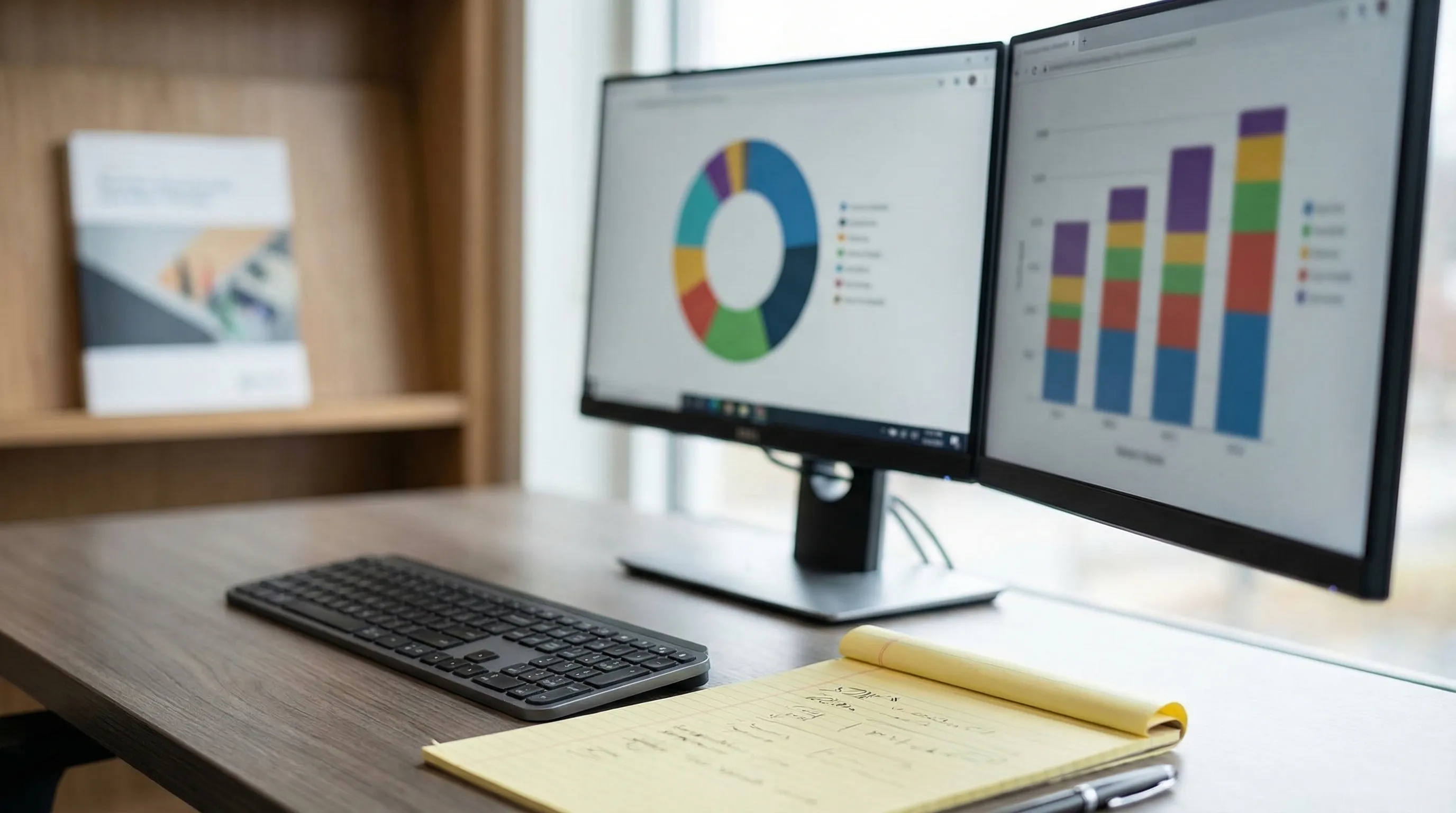 Professional financial advisor reviewing portfolio documents with a client at a modern Sioux Falls office desk, South Dakota prairie skyline visible through large windows.