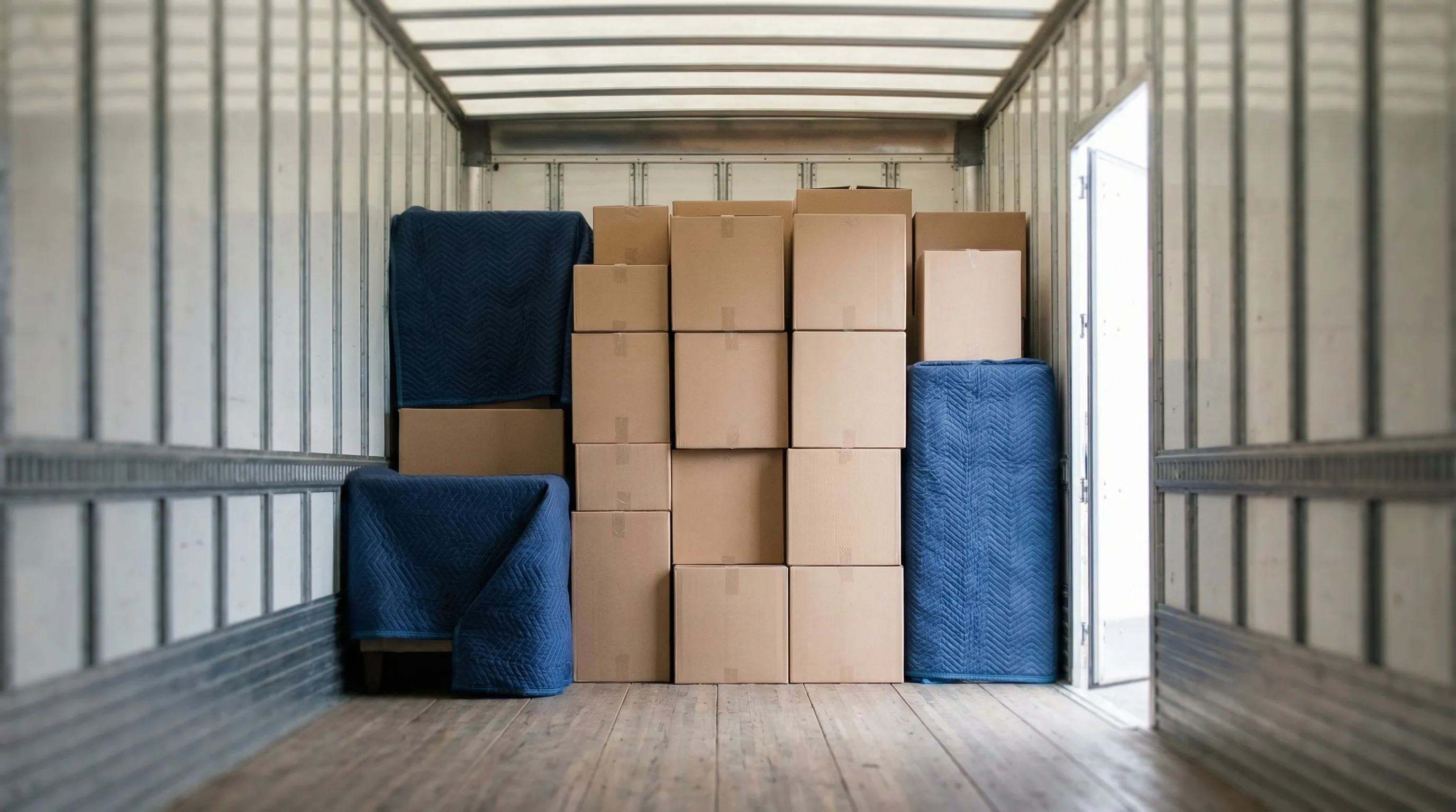 Moving company crew loading a truck on a residential street in Tacoma, WA